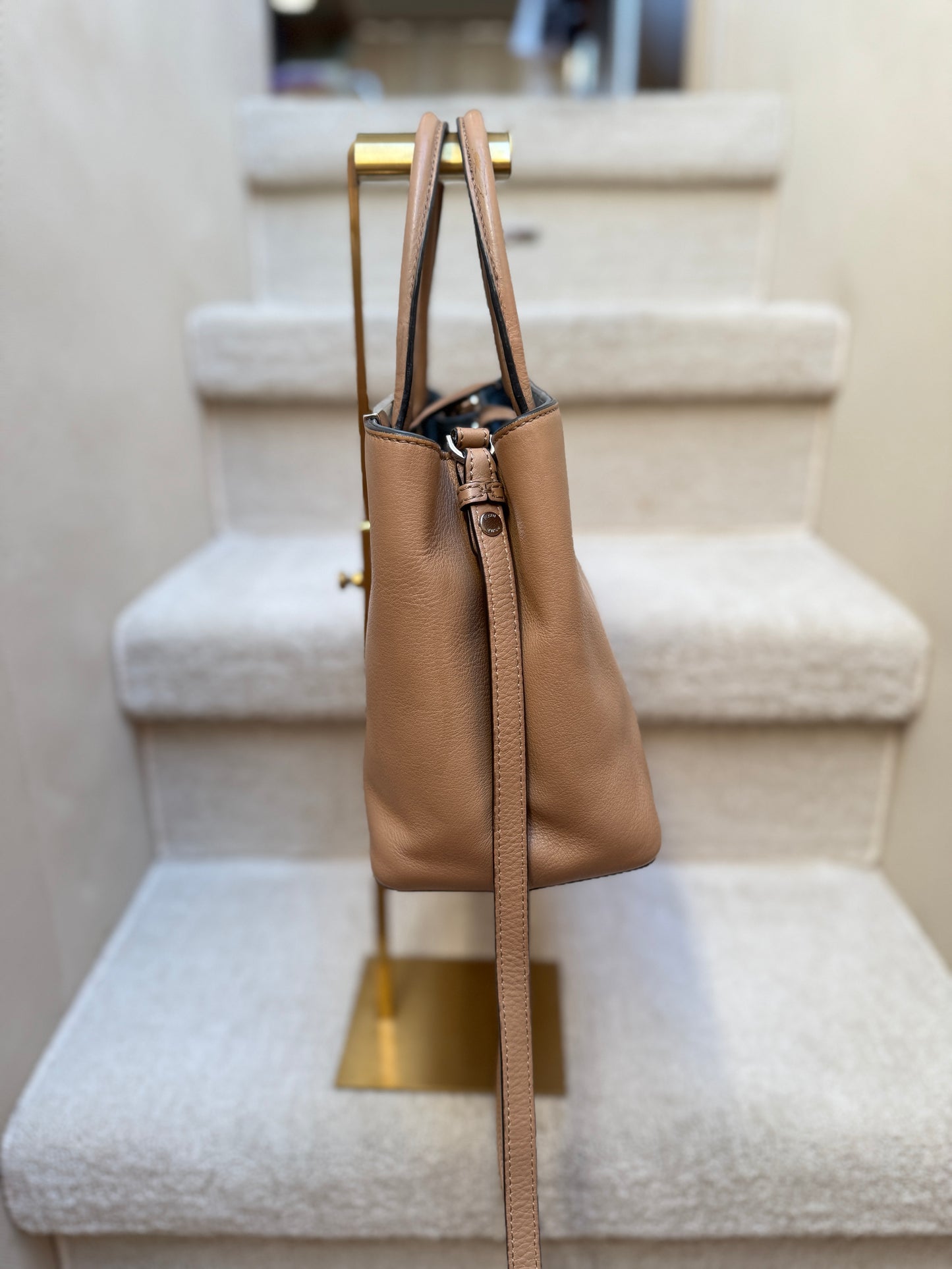 Fendi Vitello Elite 2Jours Tote in Dark Beige