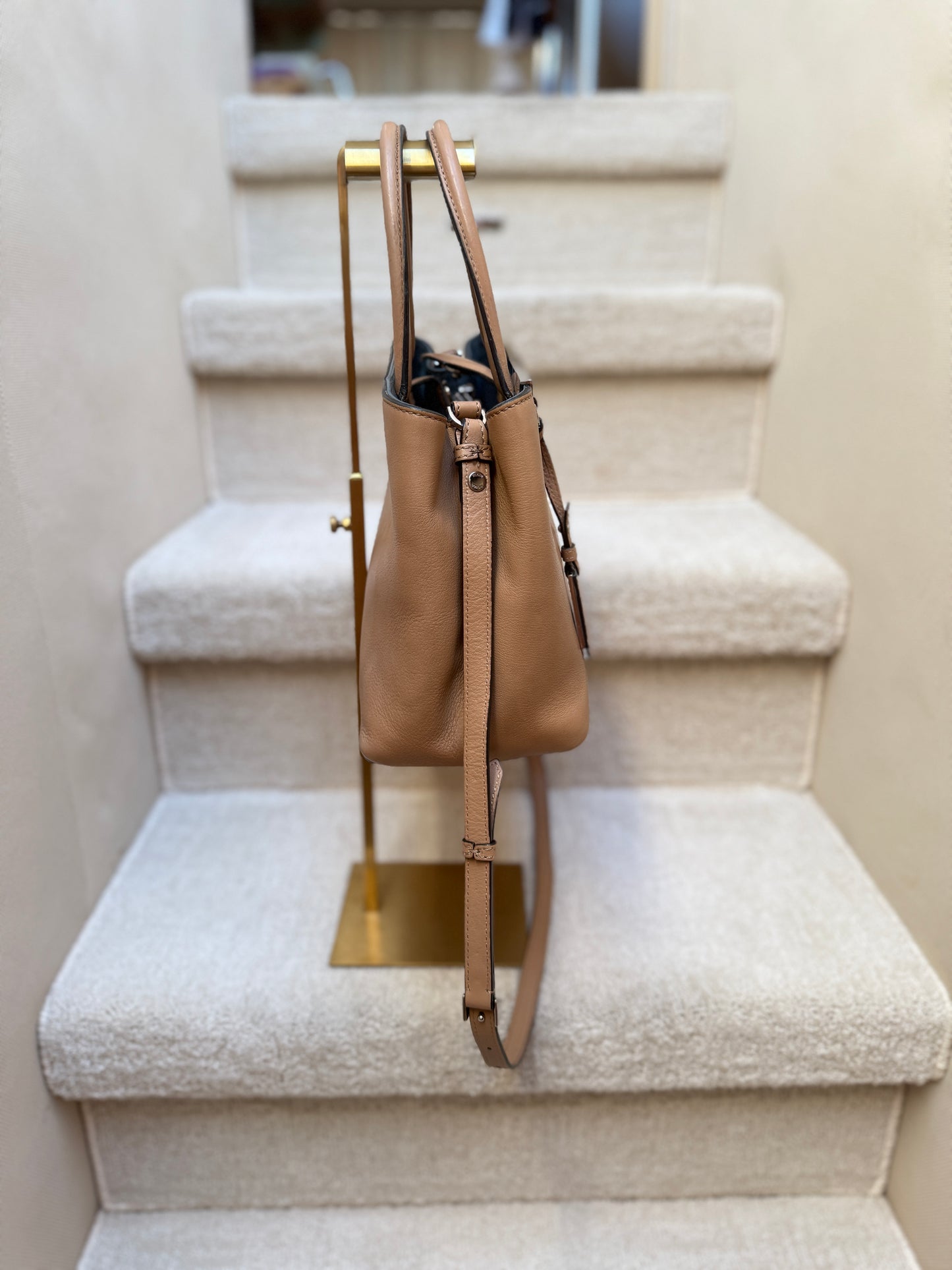 Fendi Vitello Elite 2Jours Tote in Dark Beige