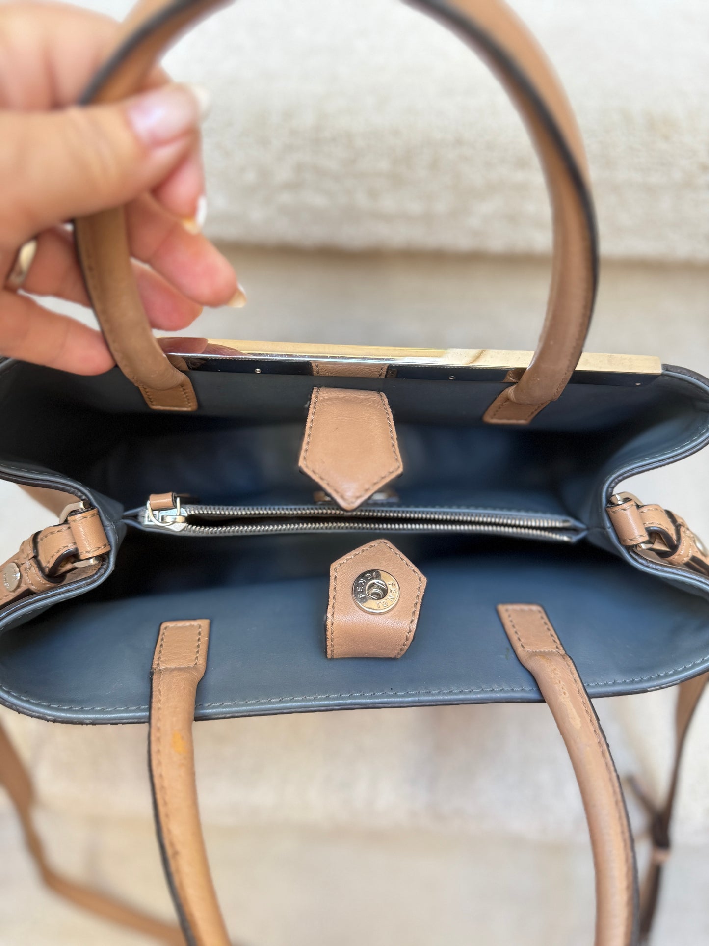 Fendi Vitello Elite 2Jours Tote in Dark Beige