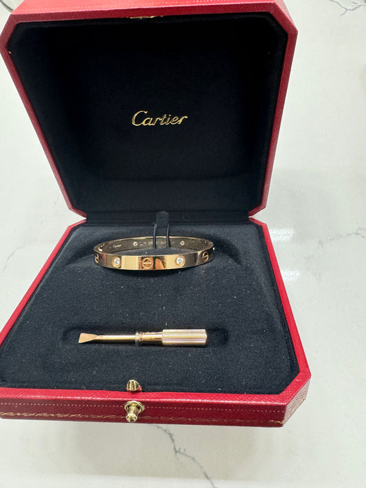 CARTIER 18k pink Gold 4 Diamond LOVE Bracelet size 16