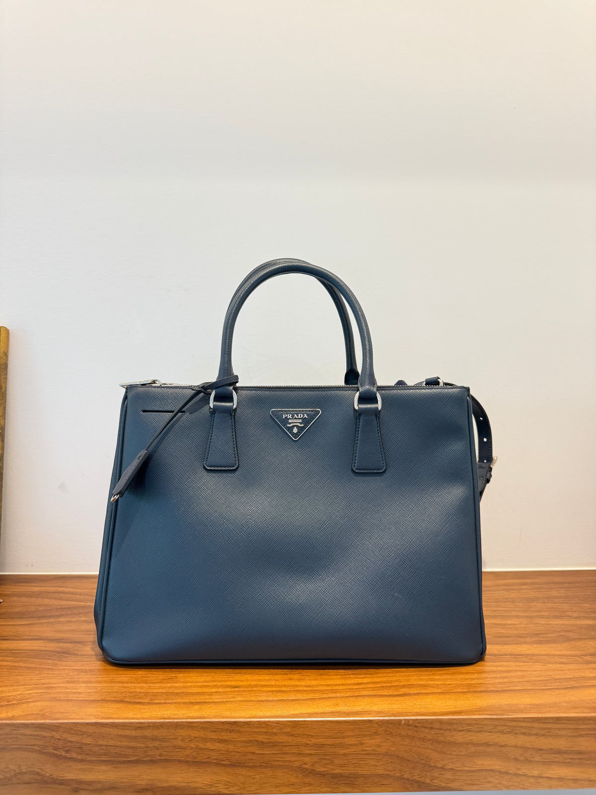 Prada Saffiano Large Galleria Double Zip Tote Navy Blue Pre-Owned