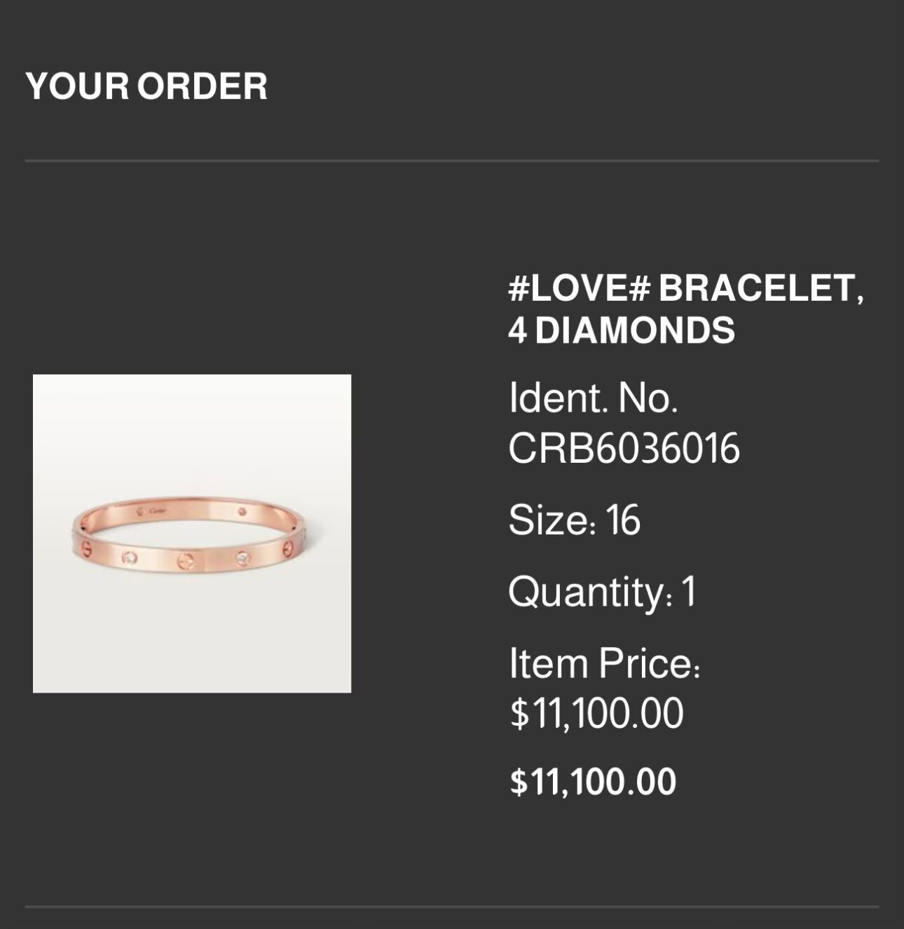 CARTIER 18k pink Gold 4 Diamond LOVE Bracelet size 16