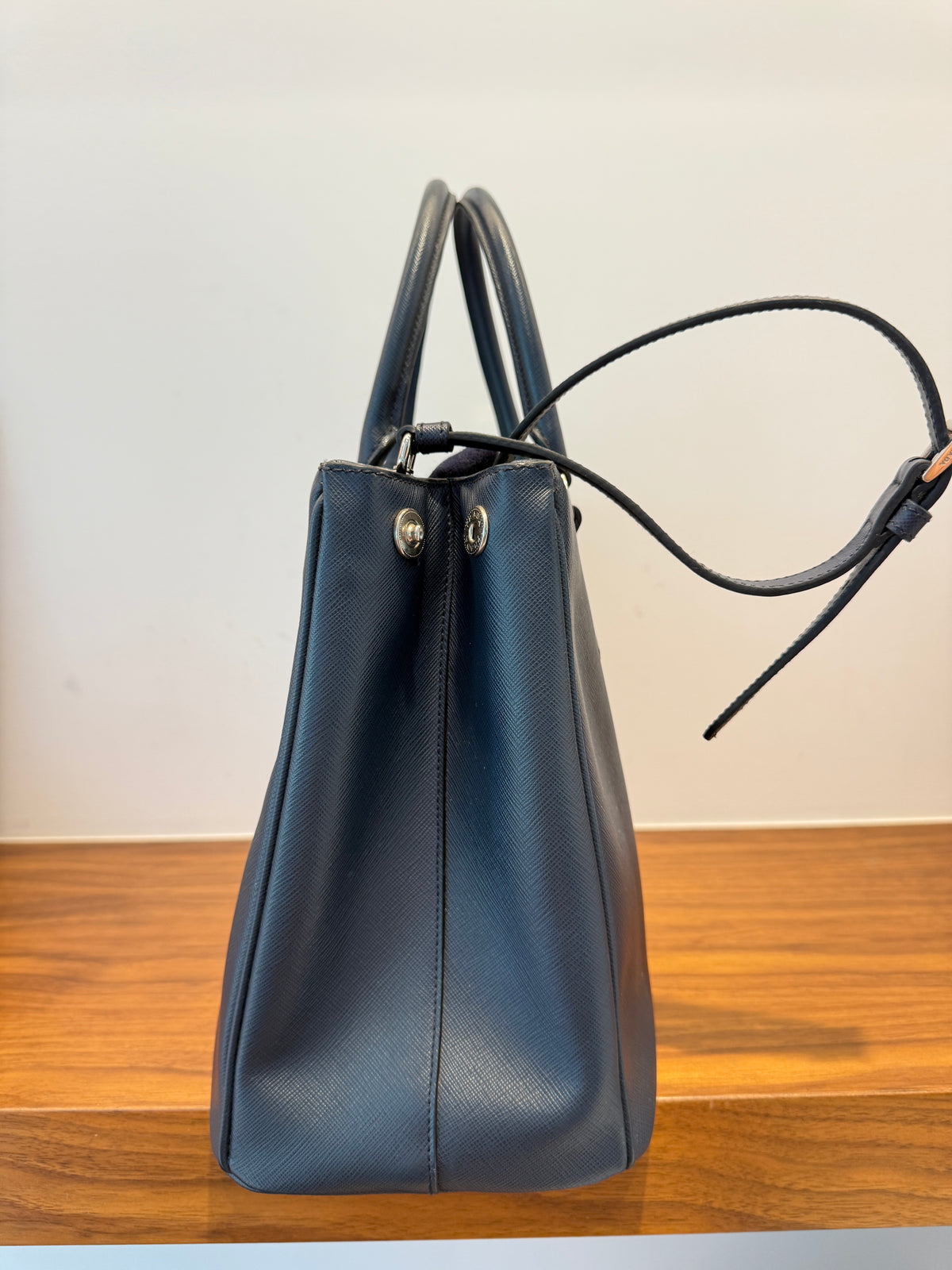 Prada Saffiano Large Galleria Double Zip Tote Navy Blue Pre-Owned