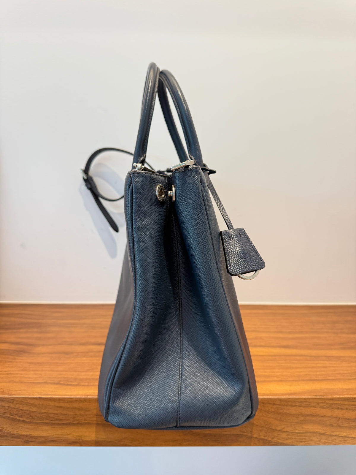 Prada Saffiano Large Galleria Double Zip Tote Navy Blue Pre-Owned