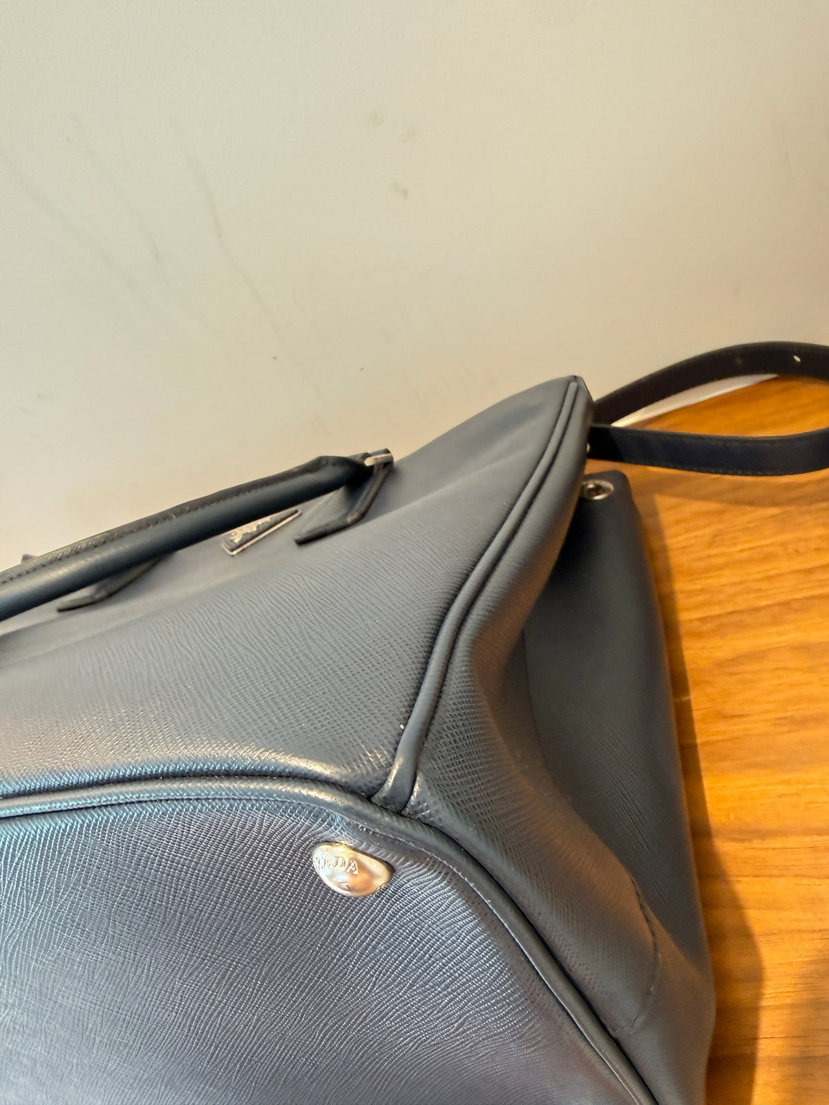 Prada Saffiano Large Galleria Double Zip Tote Navy Blue Pre-Owned