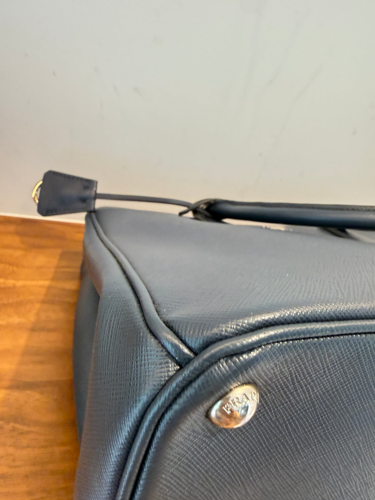 Prada Saffiano Large Galleria Double Zip Tote Navy Blue Pre-Owned