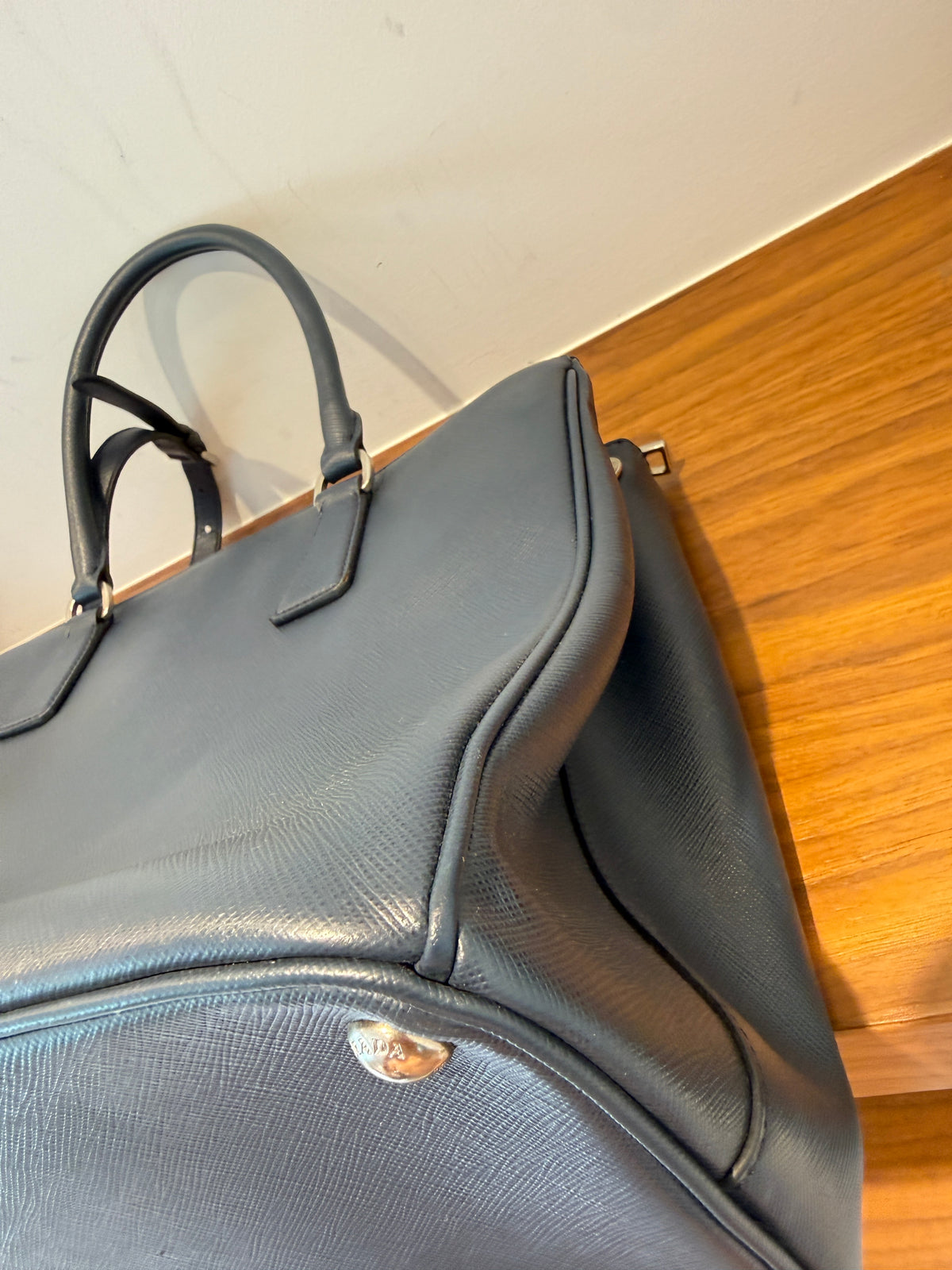 Prada Saffiano Large Galleria Double Zip Tote Navy Blue Pre-Owned