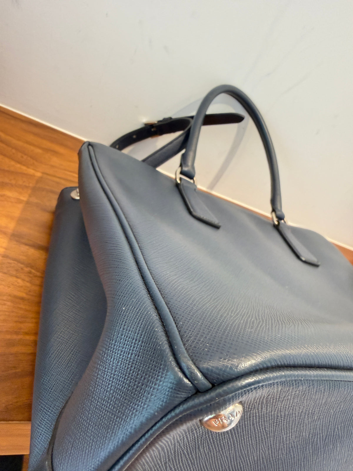 Prada Saffiano Large Galleria Double Zip Tote Navy Blue Pre-Owned