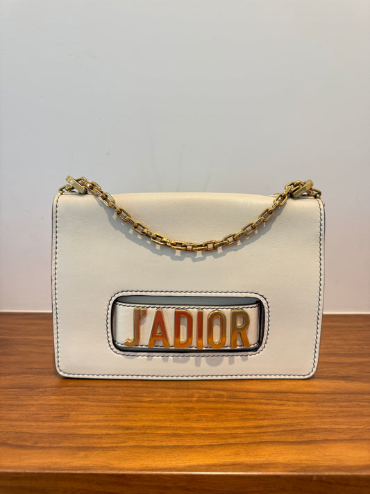 Dior J'Adoir Calfskin J'Adior Chain Flap Bag White & Gold Pre-Owned