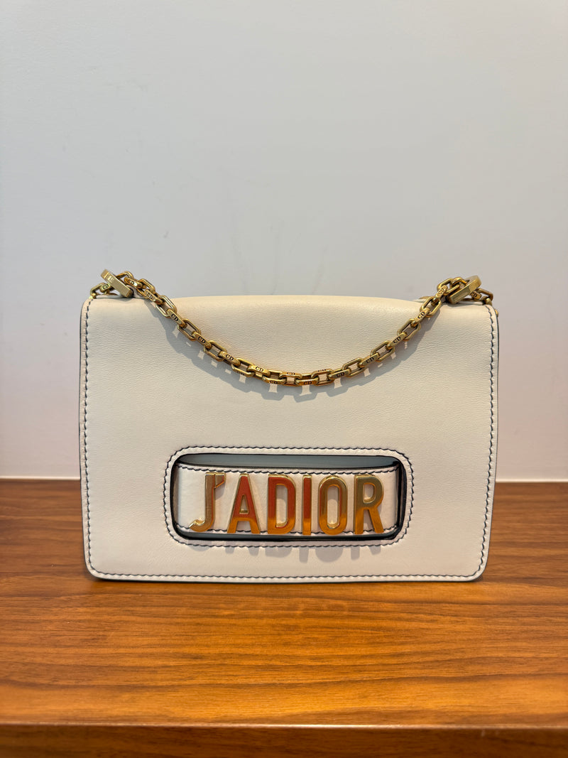 Dior J'Adoir Calfskin J'Adior Chain Flap Bag White & Gold Pre-Owned
