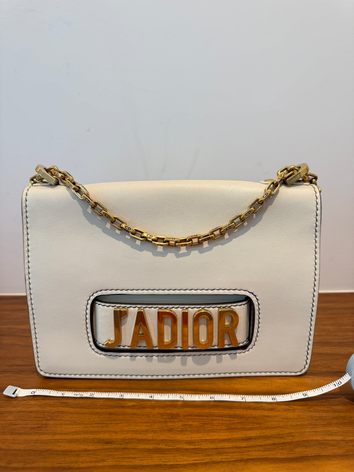 Dior J'Adoir Calfskin J'Adior Chain Flap Bag White & Gold Pre-Owned