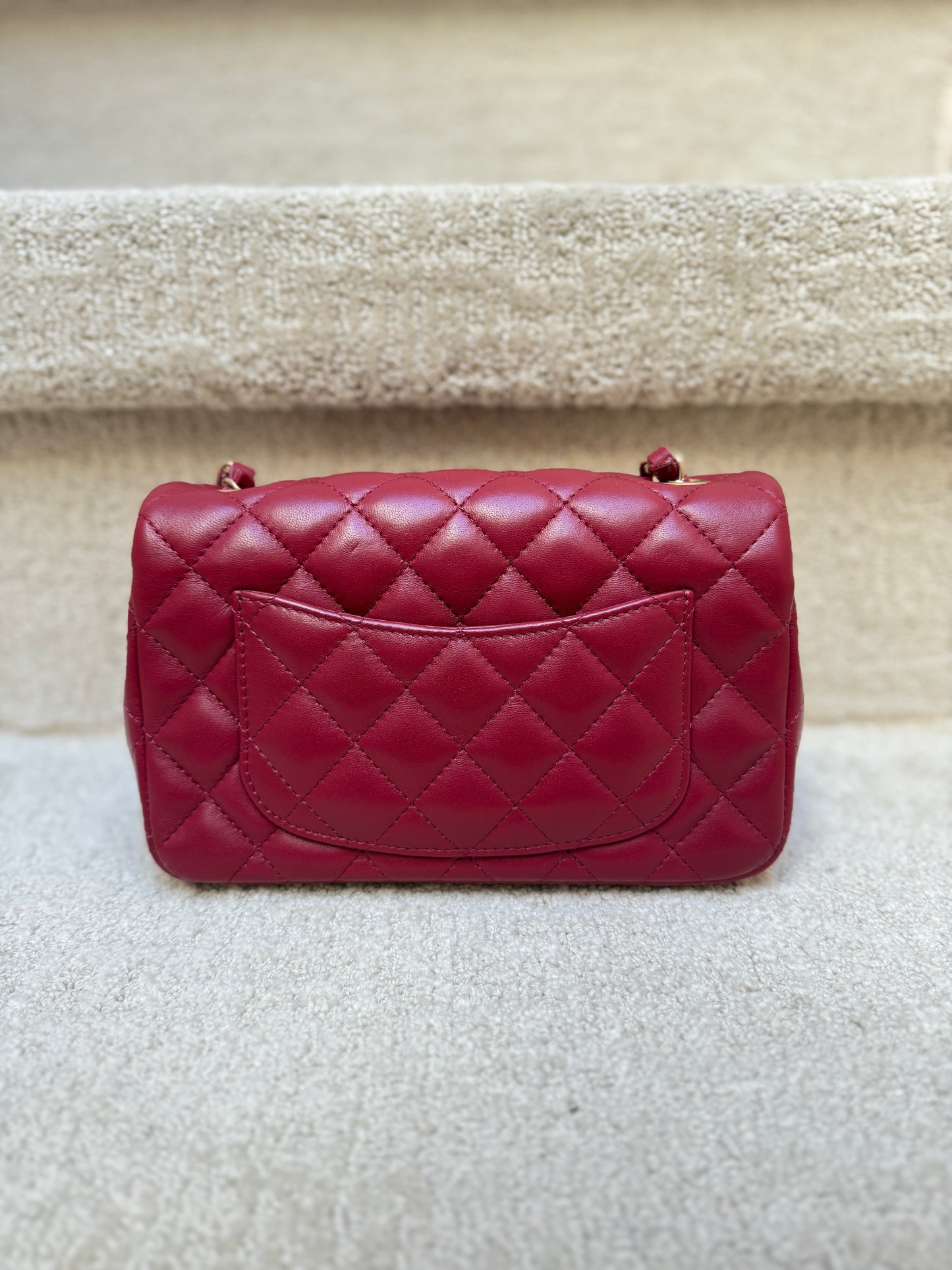 CHANEL Lambskin Quilted Mini Rectangular Flap Burgundy