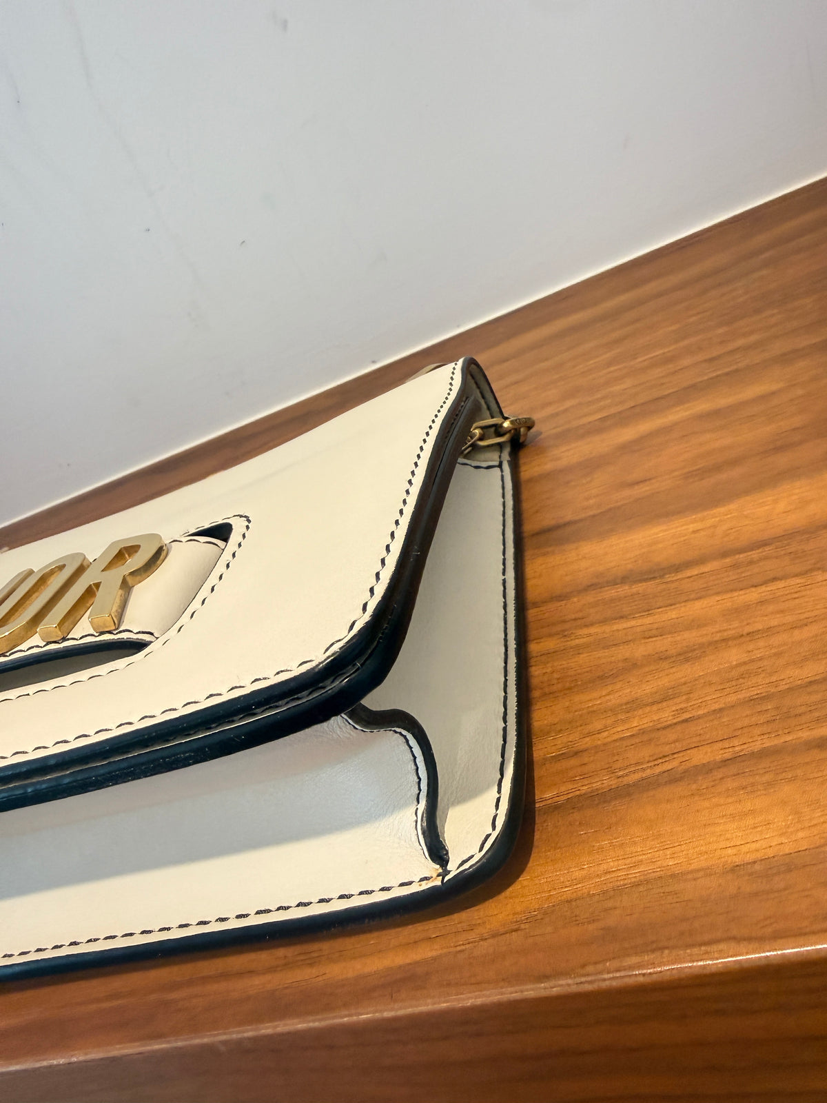 Dior J'Adoir Calfskin J'Adior Chain Flap Bag White & Gold Pre-Owned