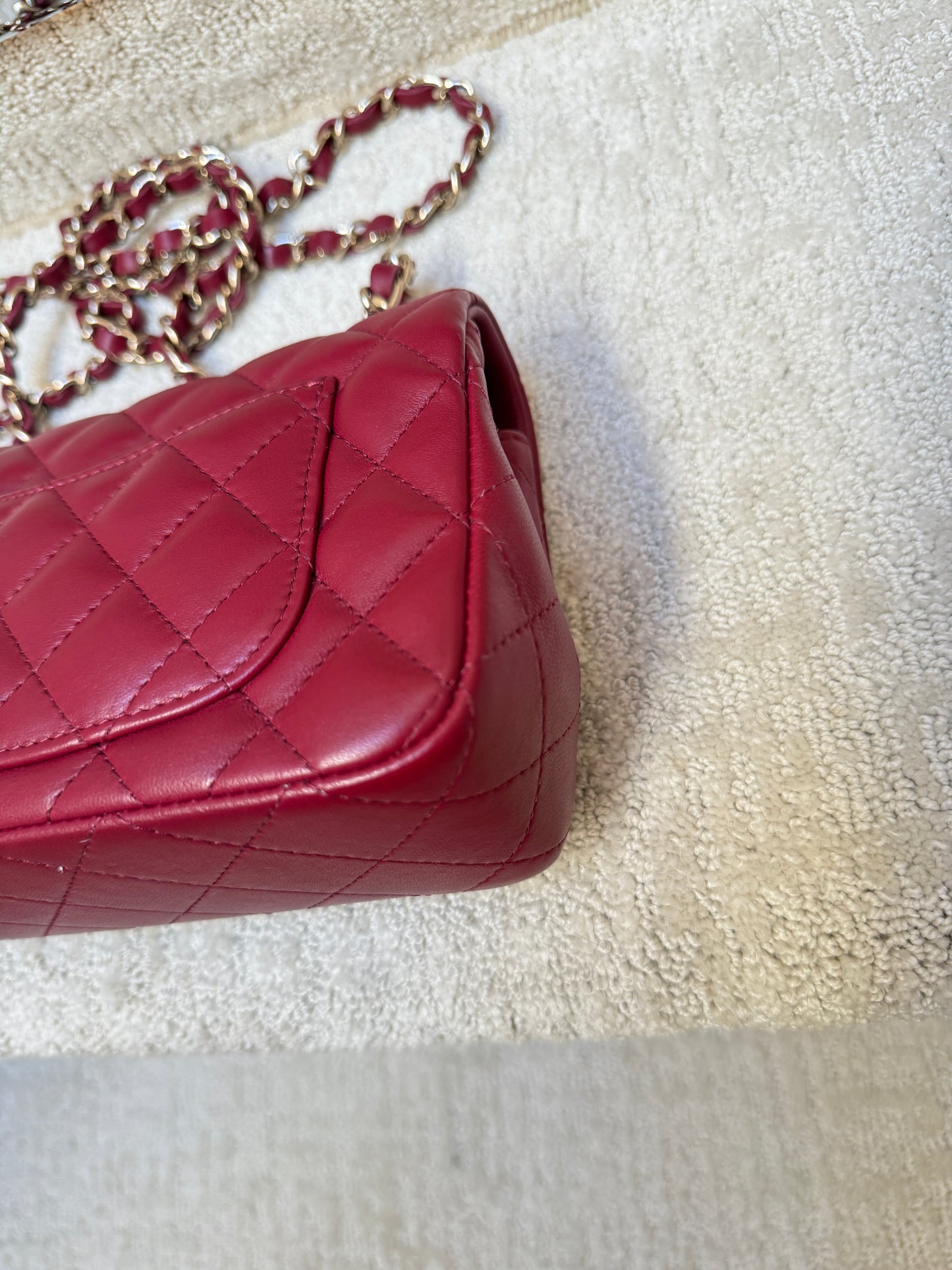 CHANEL Lambskin Quilted Mini Rectangular Flap Burgundy