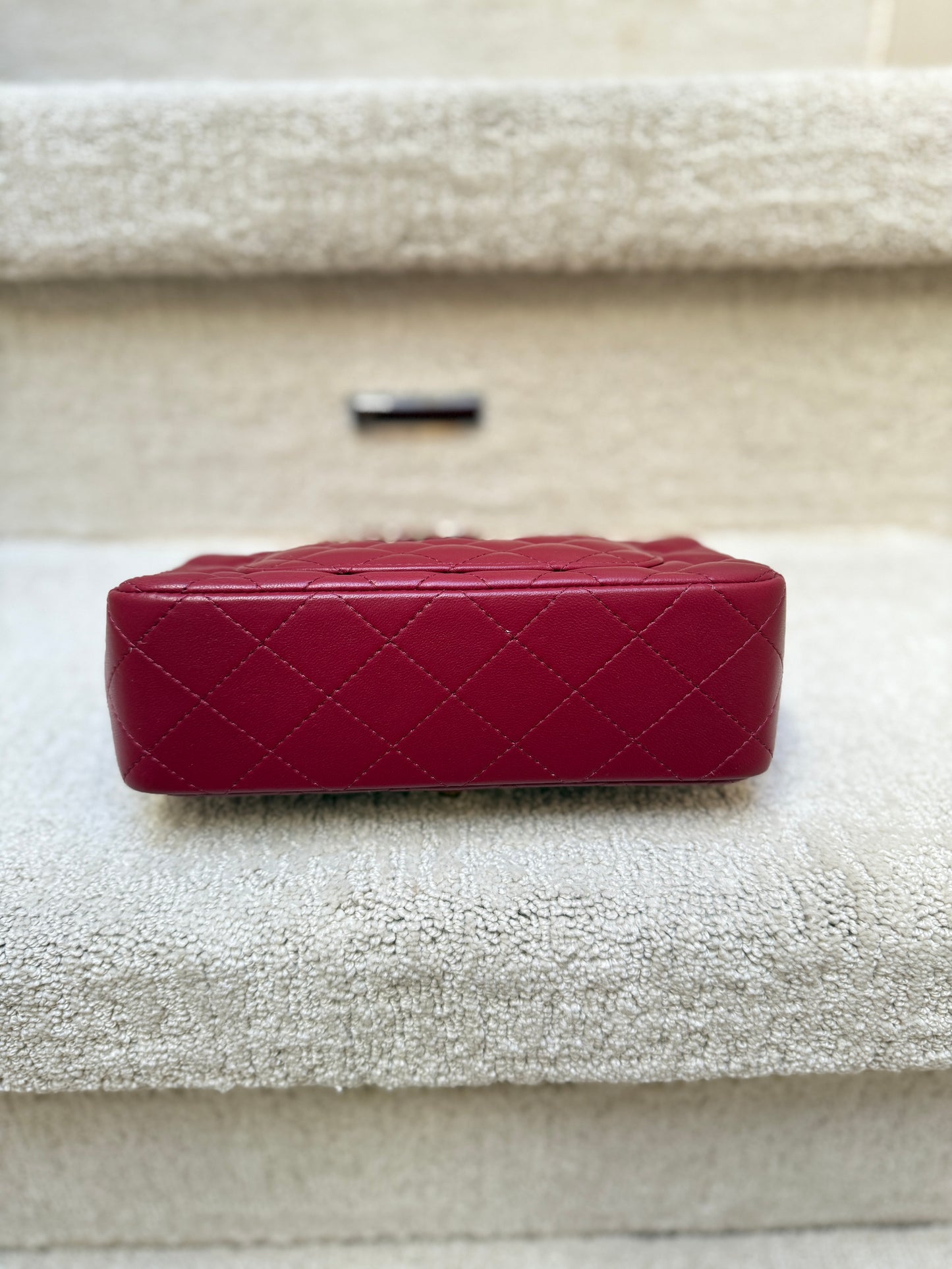 CHANEL Lambskin Quilted Mini Rectangular Flap Burgundy