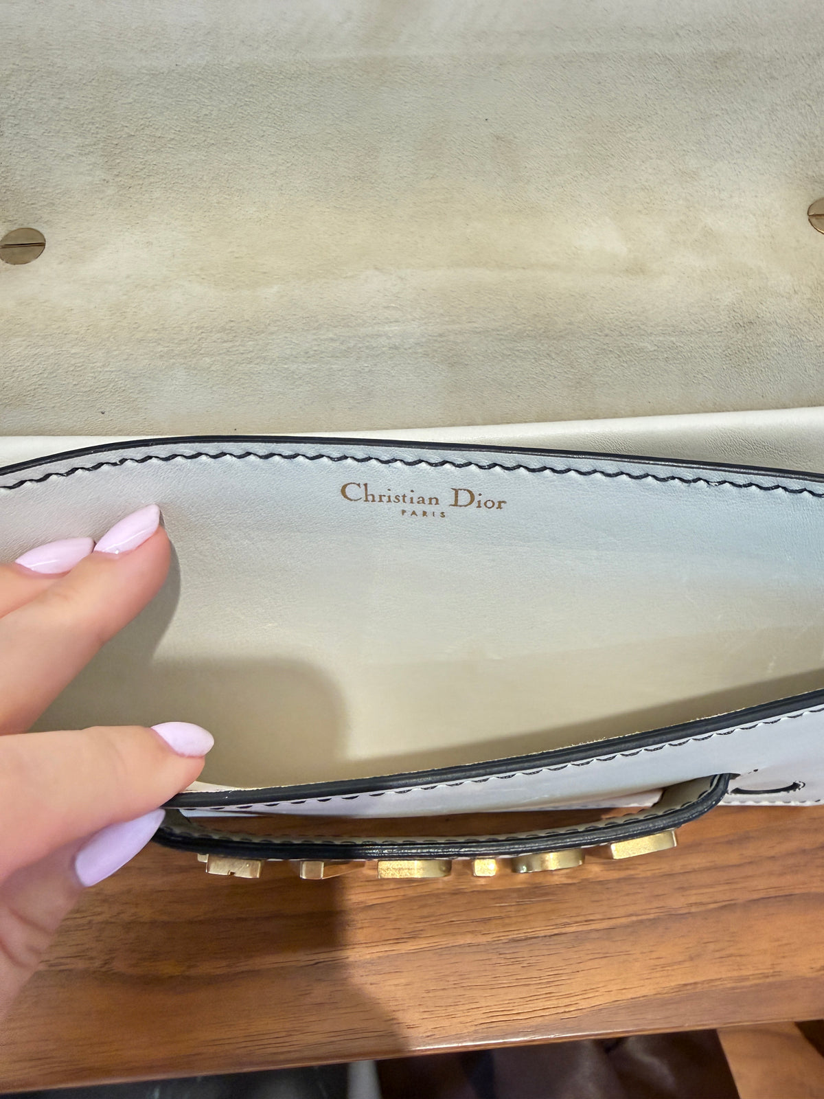 Dior J'Adoir Calfskin J'Adior Chain Flap Bag White & Gold Pre-Owned
