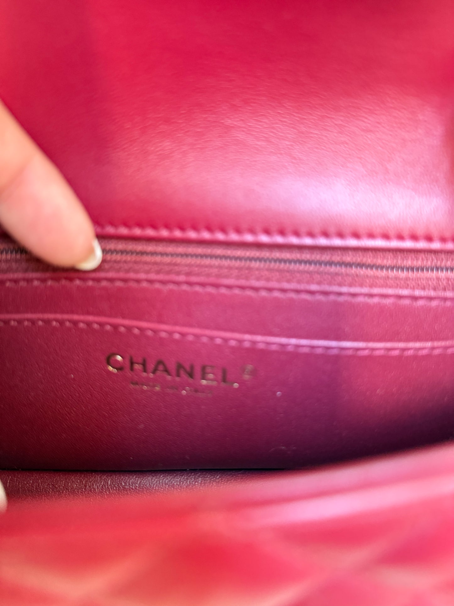 CHANEL Lambskin Quilted Mini Rectangular Flap Burgundy