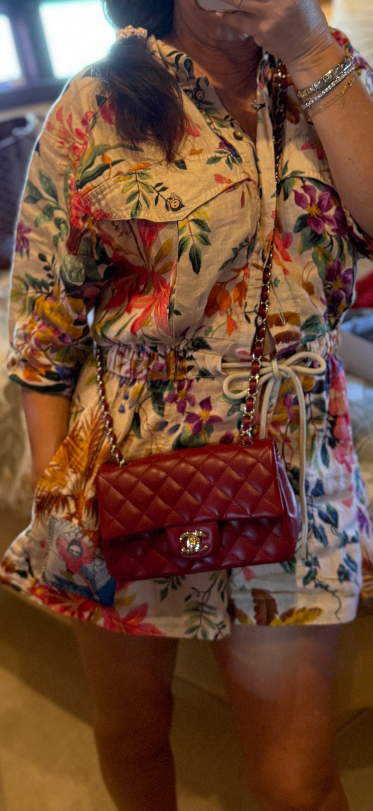 CHANEL Lambskin Quilted Mini Rectangular Flap Burgundy