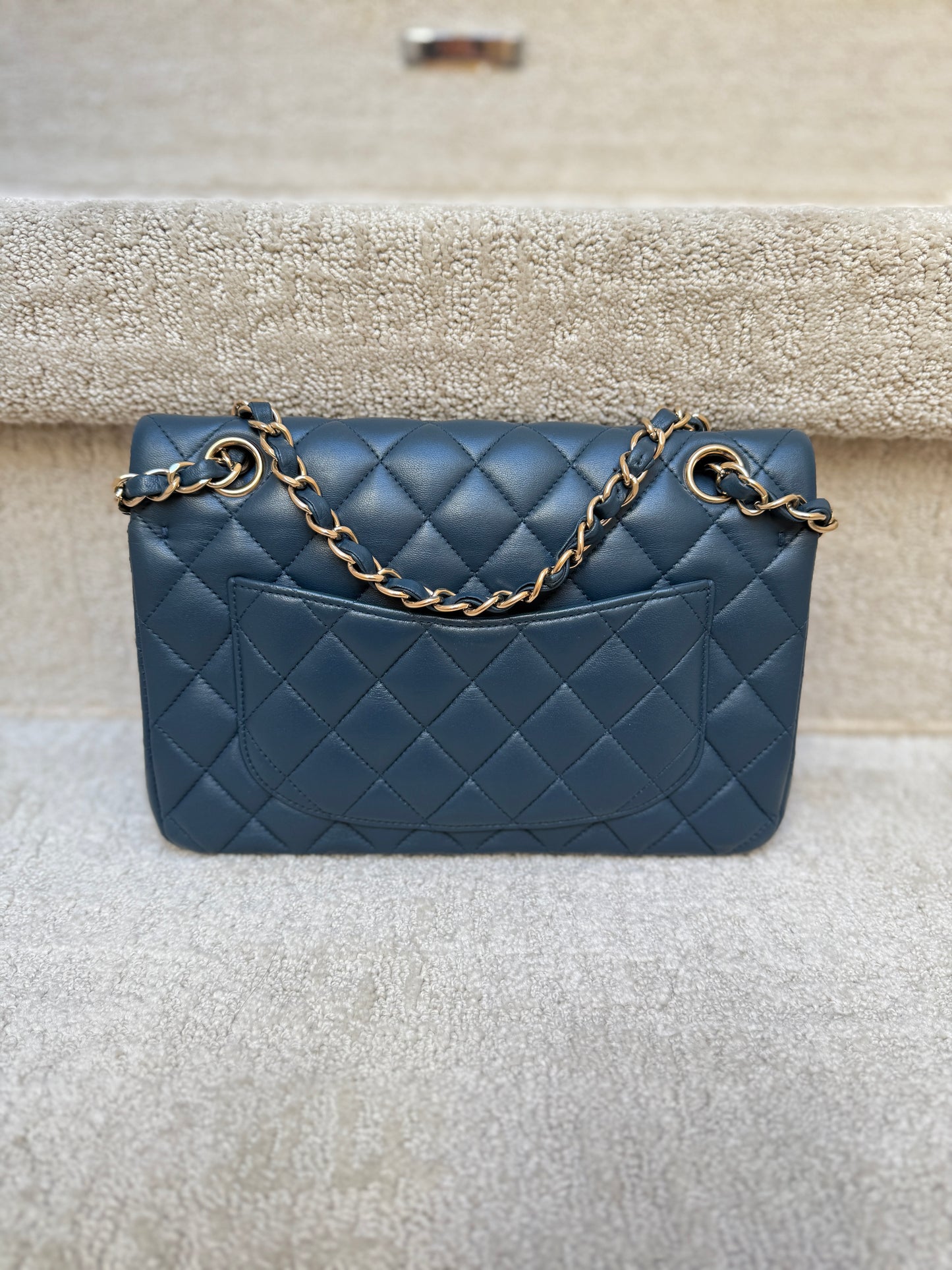 CHANEL Lambskin Quilted Small Double Flap in Navy