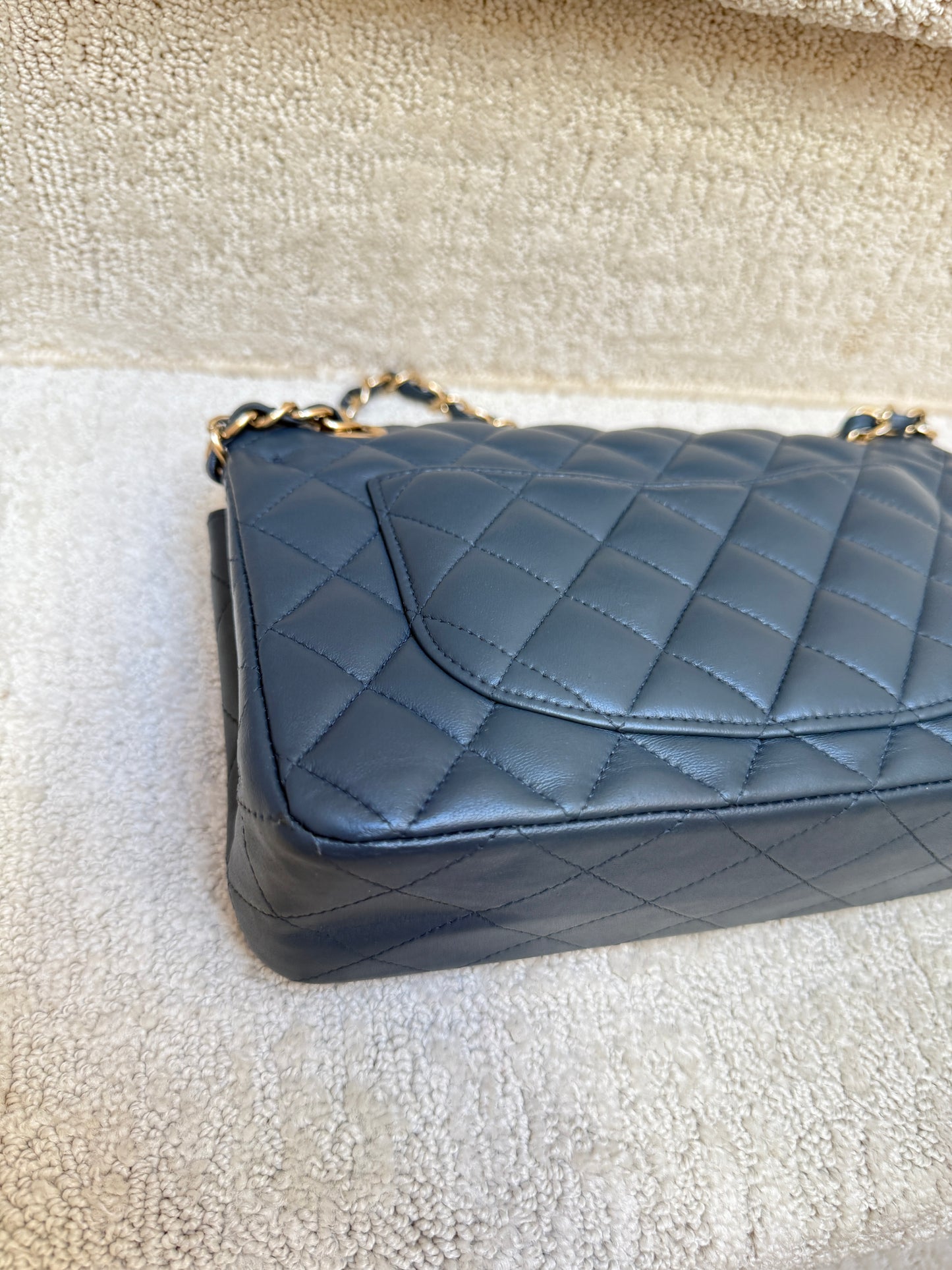CHANEL Lambskin Quilted Small Double Flap in Navy