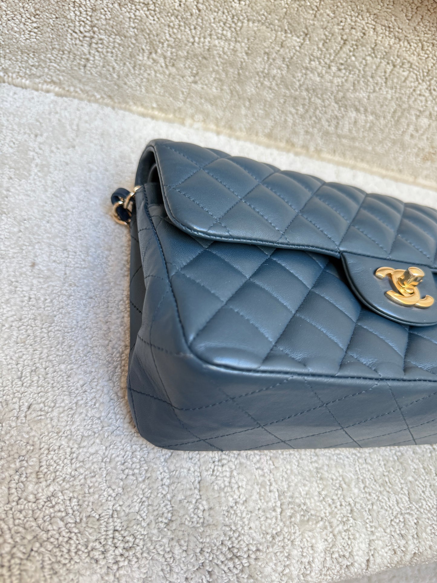 CHANEL Lambskin Quilted Small Double Flap in Navy