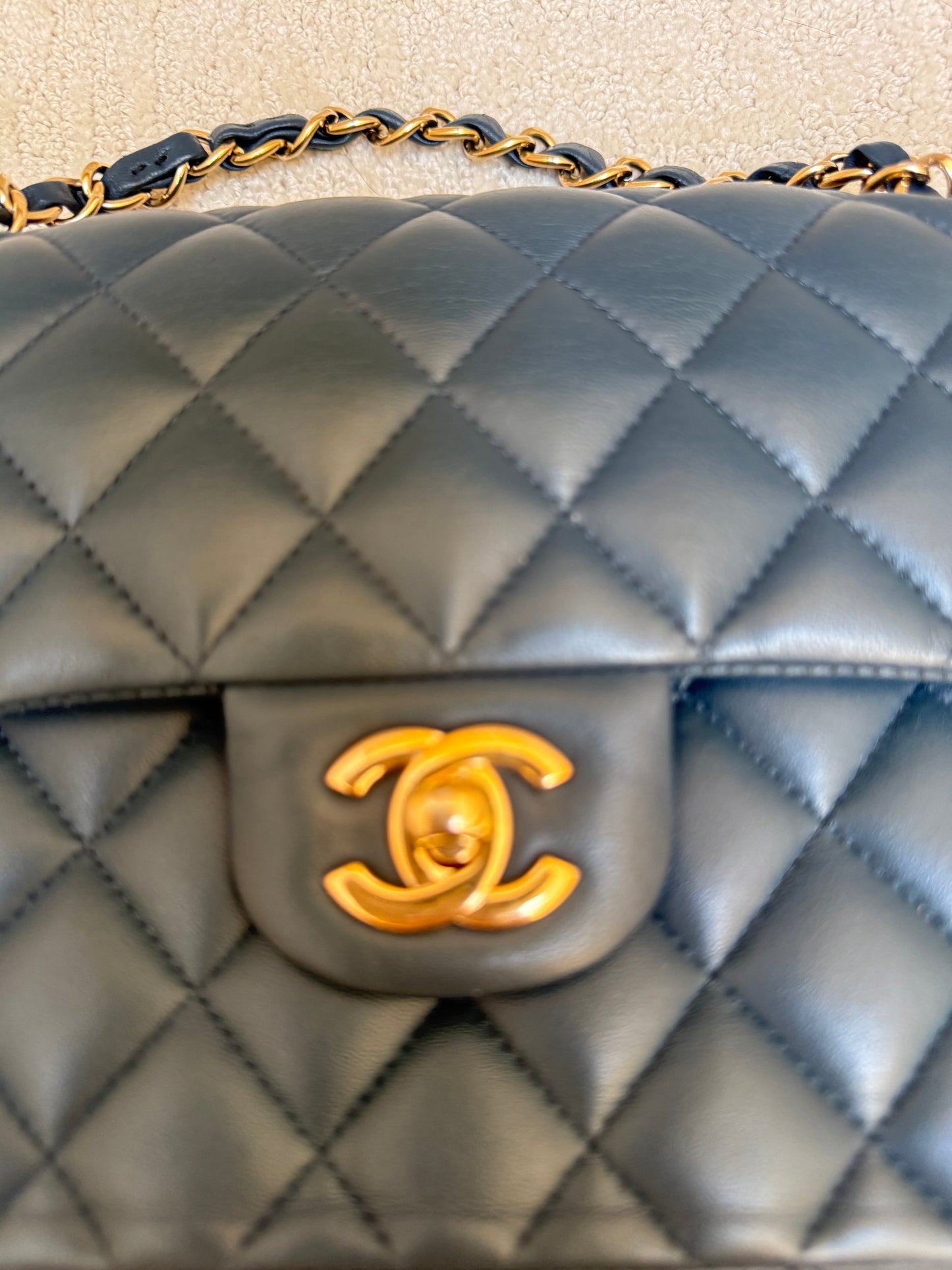 CHANEL Lambskin Quilted Small Double Flap in Navy