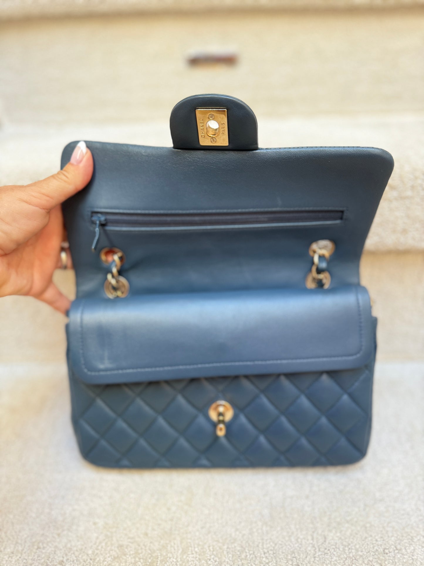 CHANEL Lambskin Quilted Small Double Flap in Navy