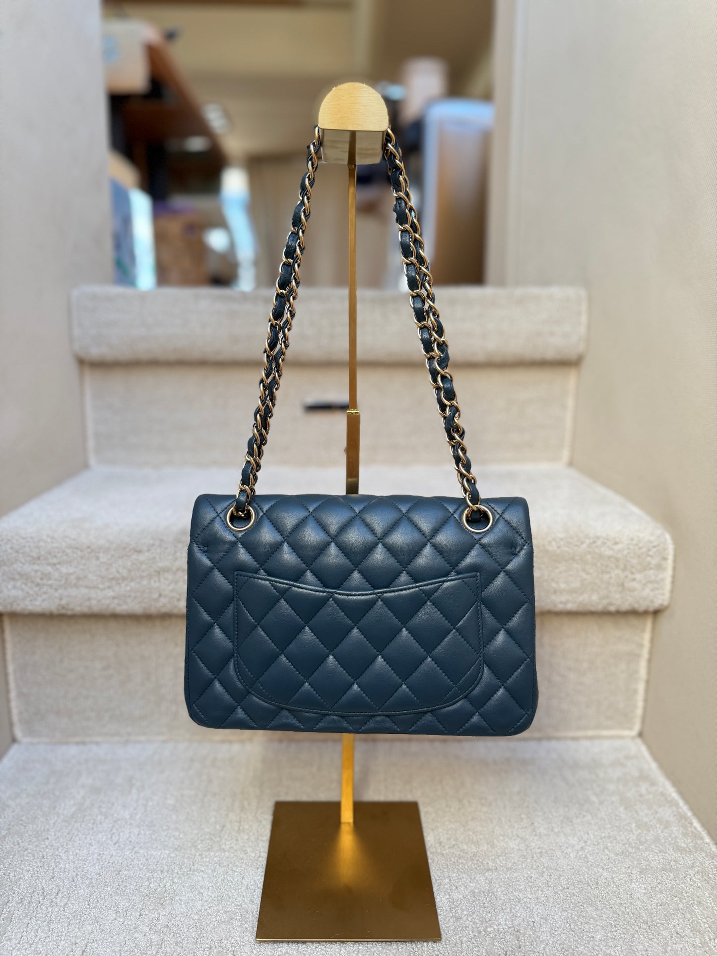 CHANEL Lambskin Quilted Small Double Flap in Navy