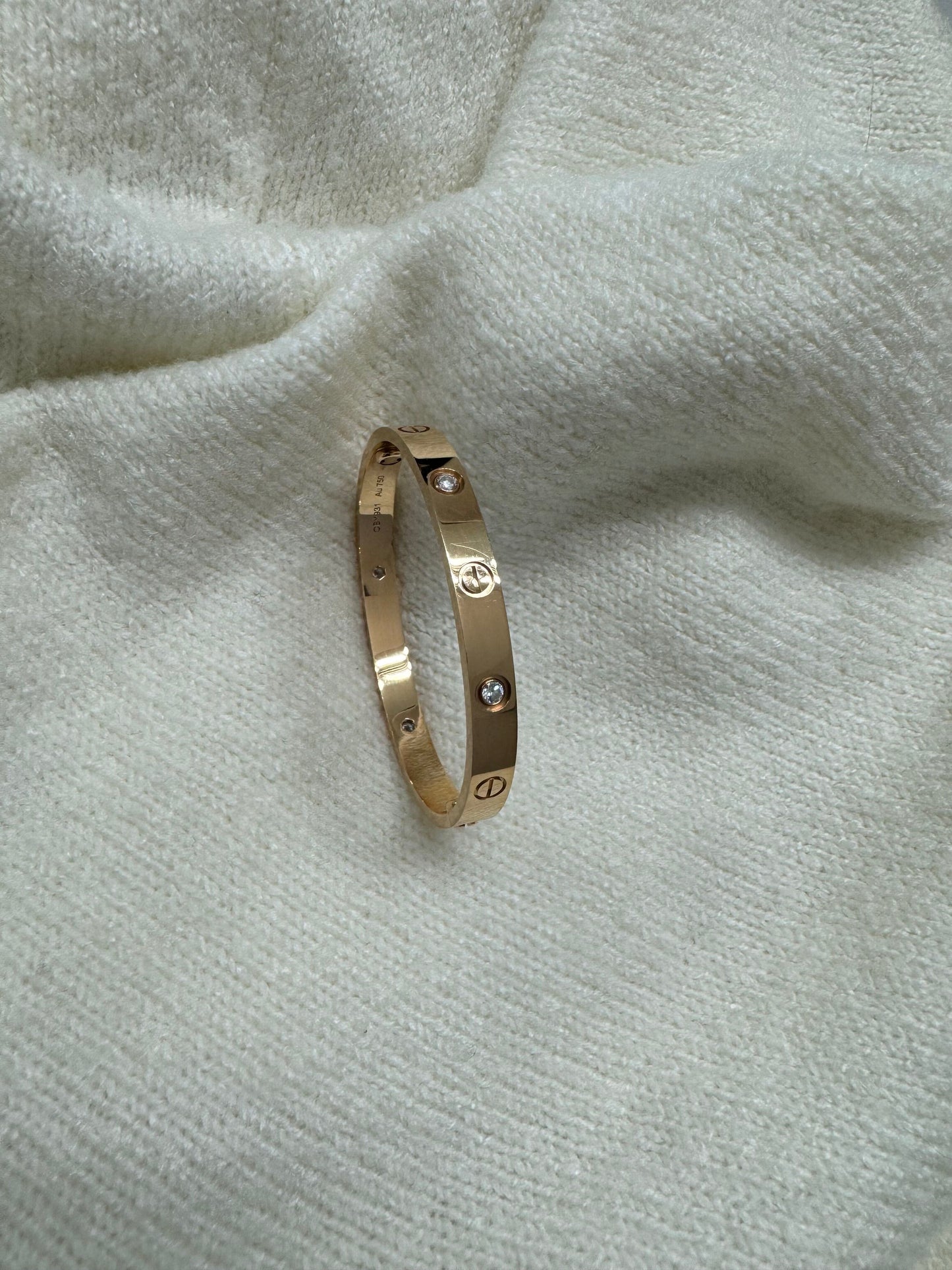CARTIER 18k pink Gold 4 Diamond LOVE Bracelet size 16