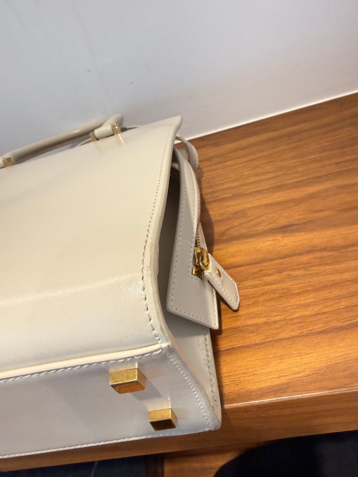YSL Saint Laurent Canvas Calfskin Small Uptown Tote Cream Pre-Owned