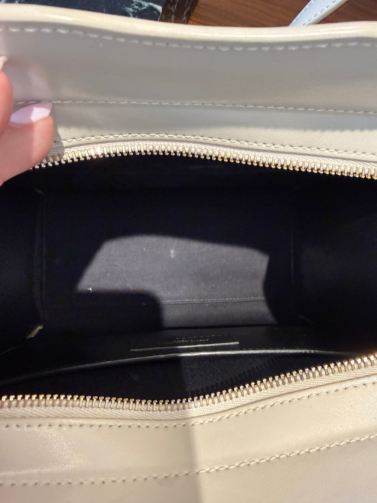 YSL Saint Laurent Canvas Calfskin Small Uptown Tote Cream Pre-Owned