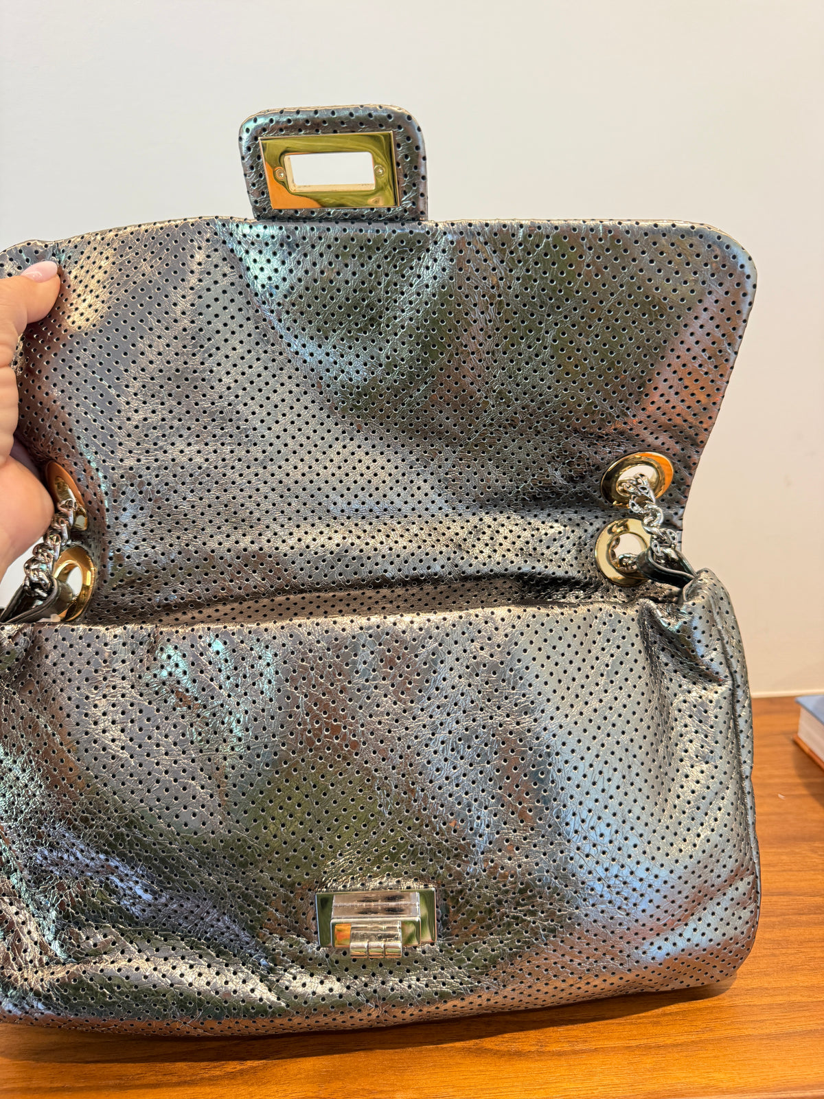 Chanel Reissue 2.55 226 Metallic Perforated Leather Flap Handbag Pre-Owned