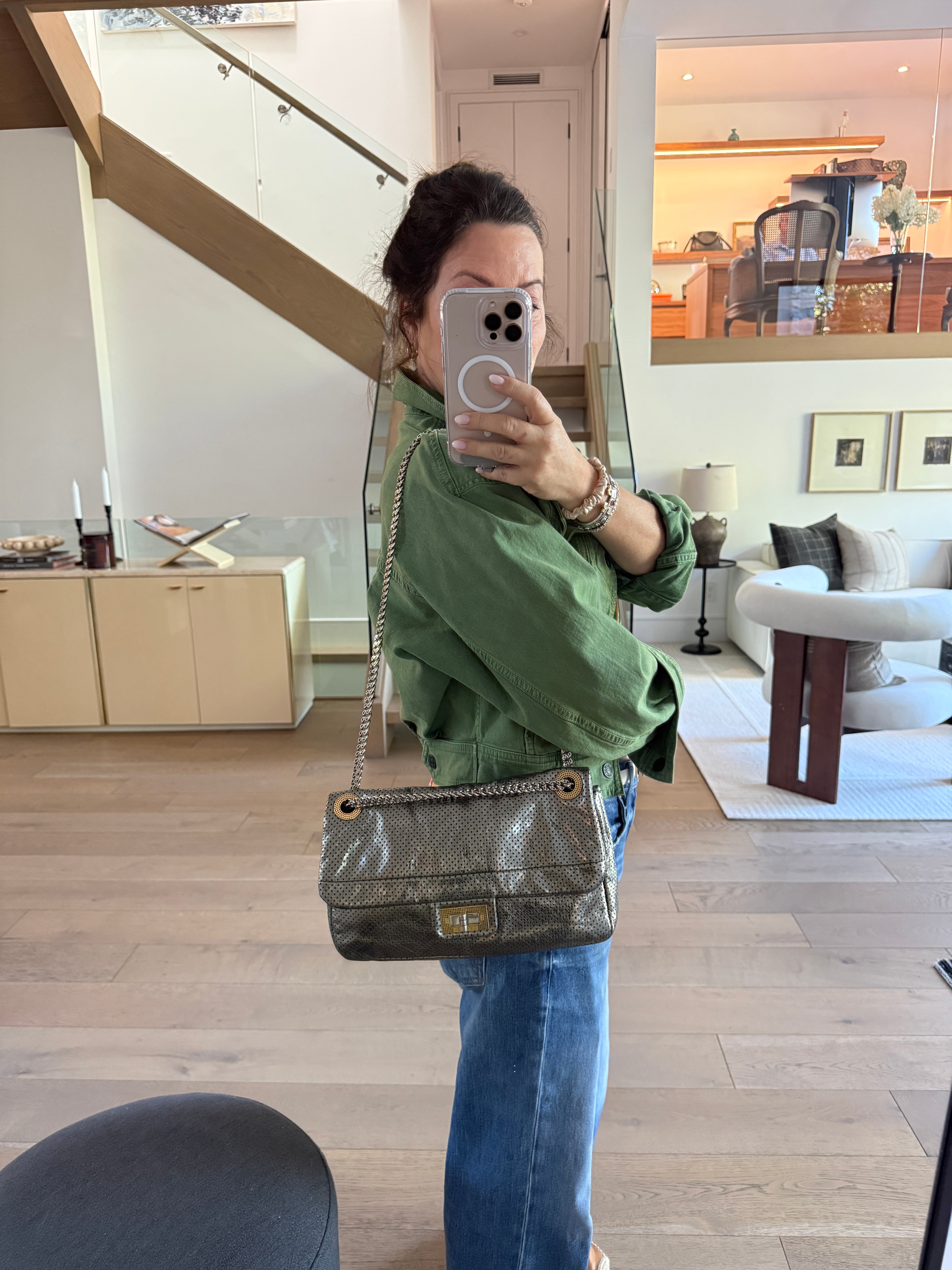 Chanel Reissue 2.55 226 Metallic Perforated Leather Flap Handbag