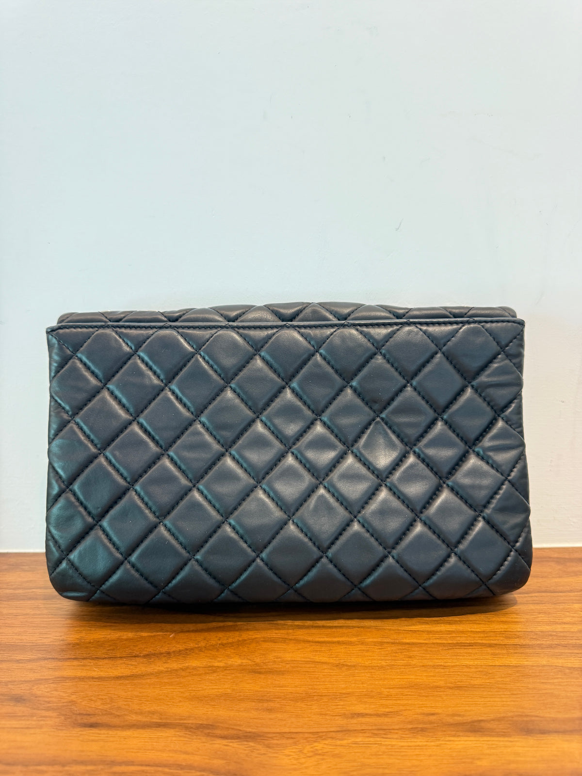 Chanel Accordion Flap Bag in Black Lambskin with Three Compartments