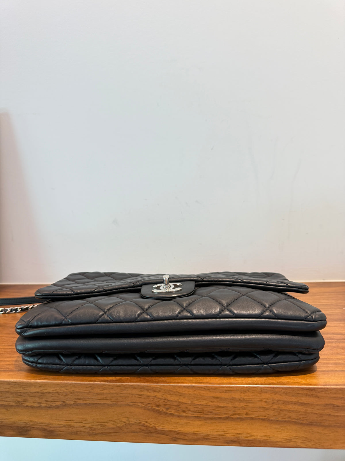 Chanel Accordion Flap Bag in Black Lambskin with Three Compartments