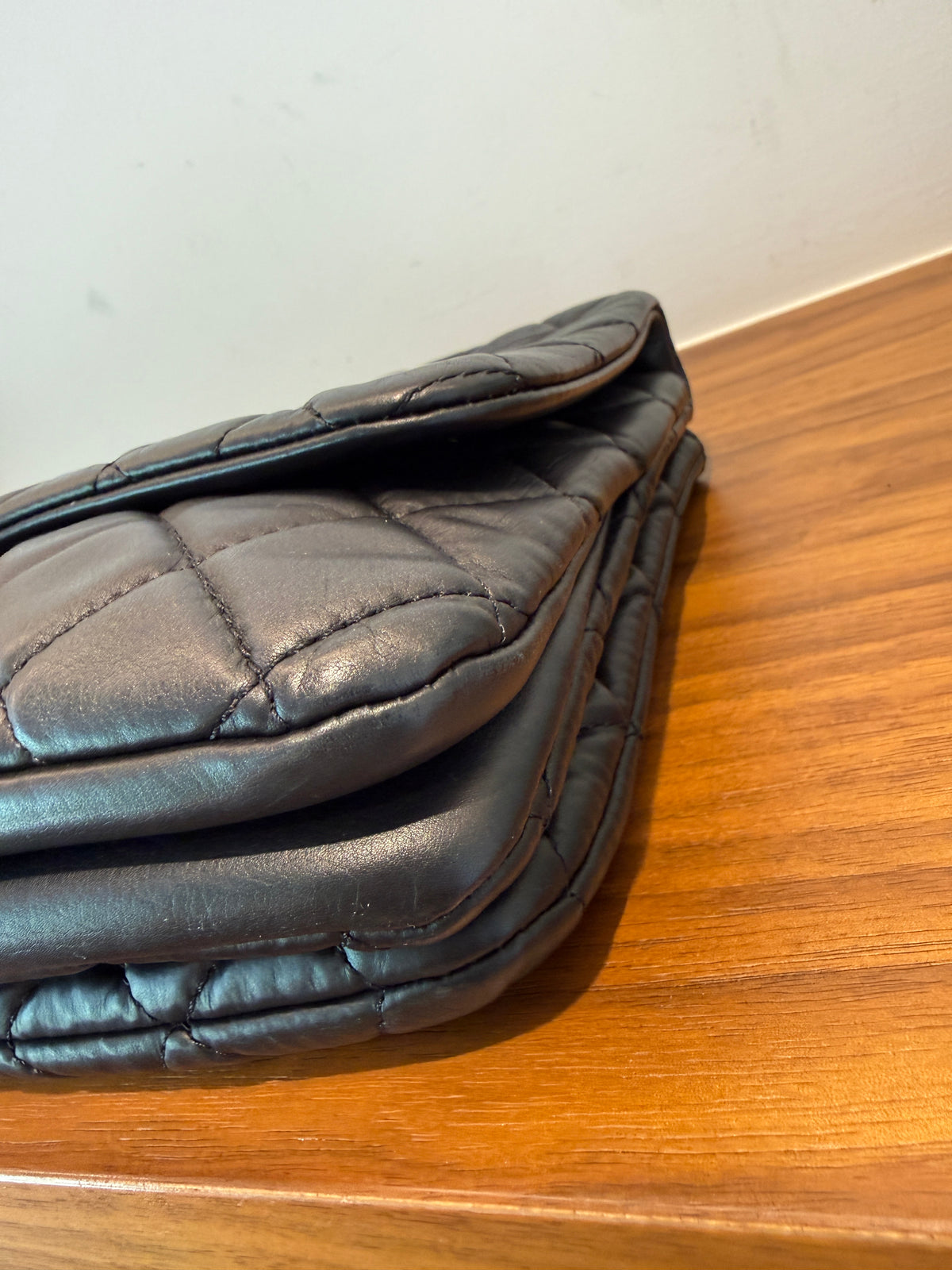 Chanel Accordion Flap Bag in Black Lambskin with Three Compartments
