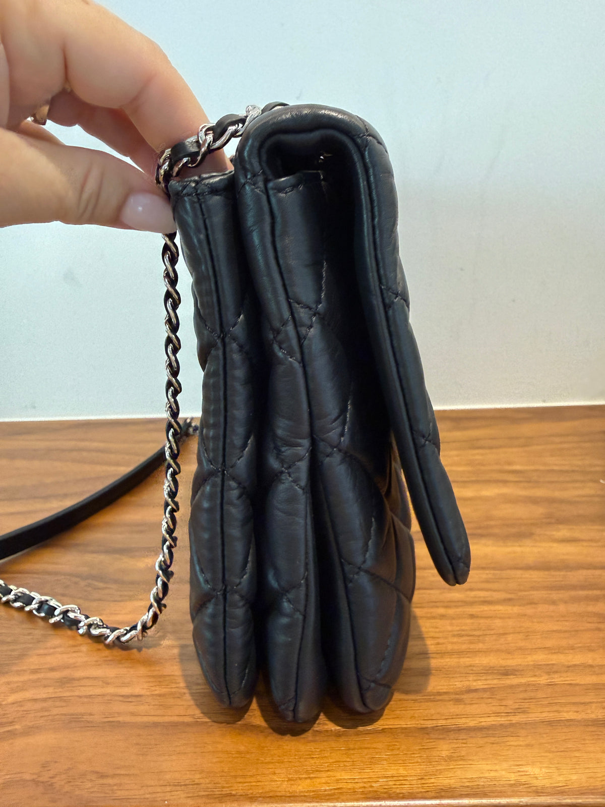 Chanel Accordion Flap Bag in Black Lambskin with Three Compartments