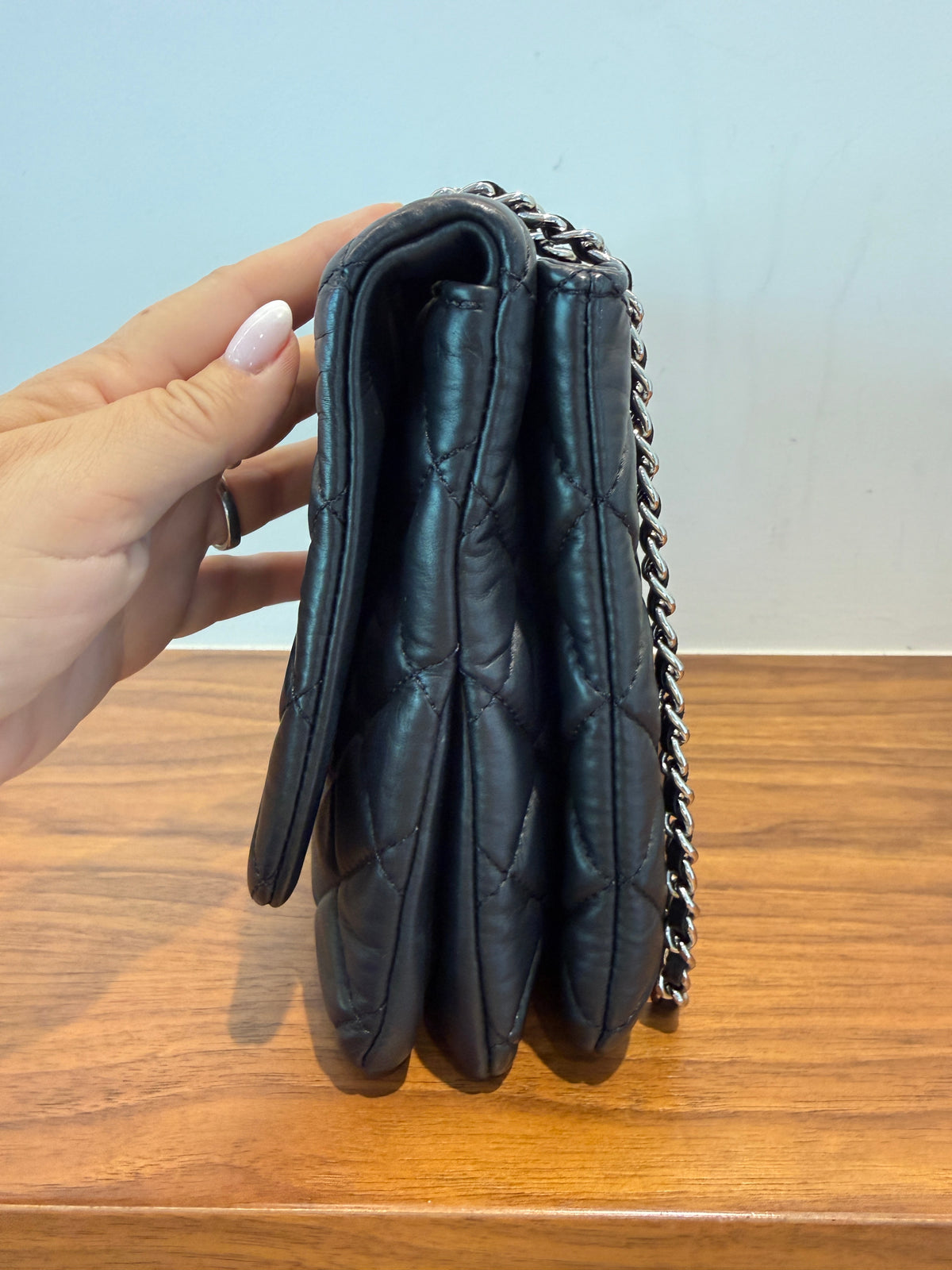 Chanel Accordion Flap Bag in Black Lambskin with Three Compartments