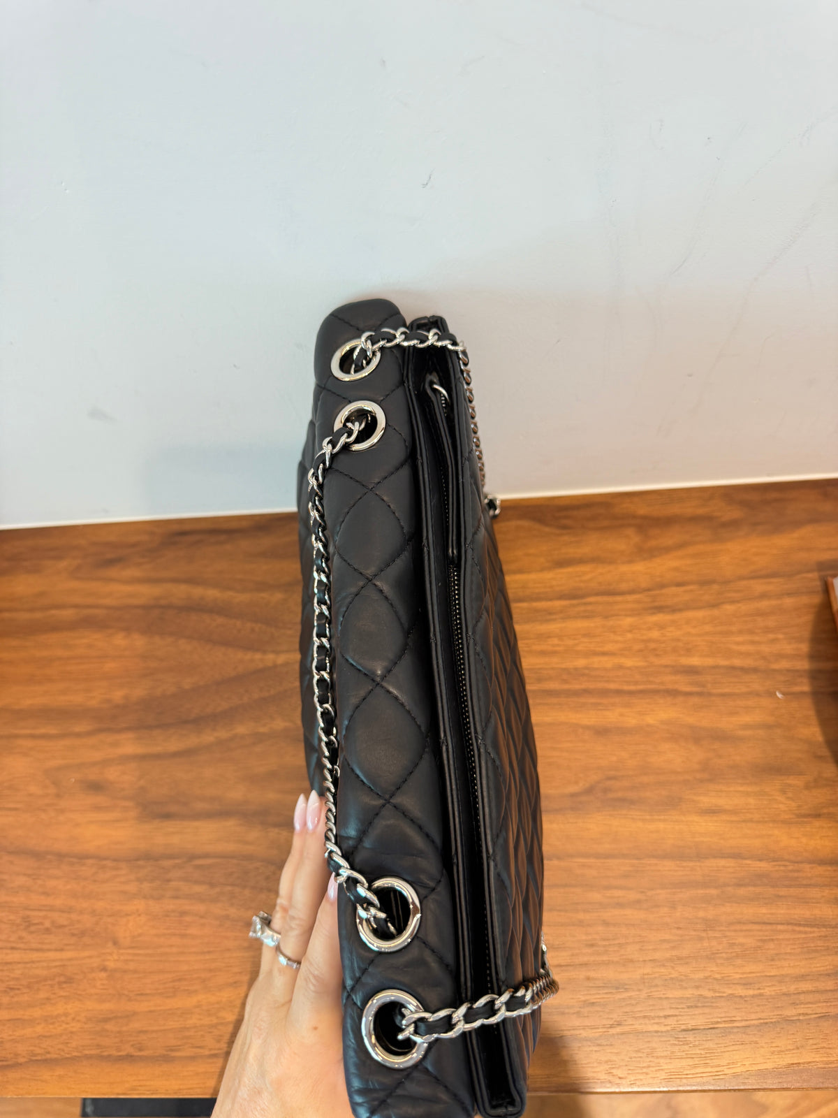 Chanel Accordion Flap Bag in Black Lambskin with Three Compartments