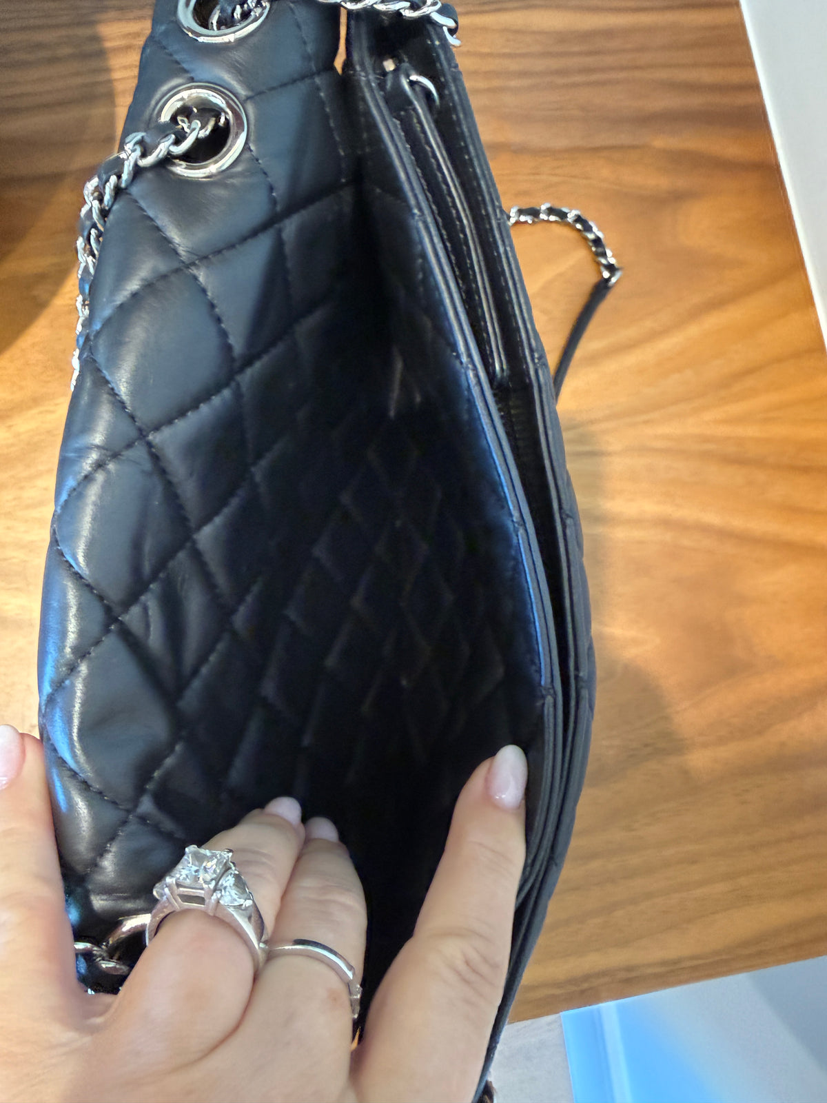 Chanel Accordion Flap Bag in Black Lambskin with Three Compartments