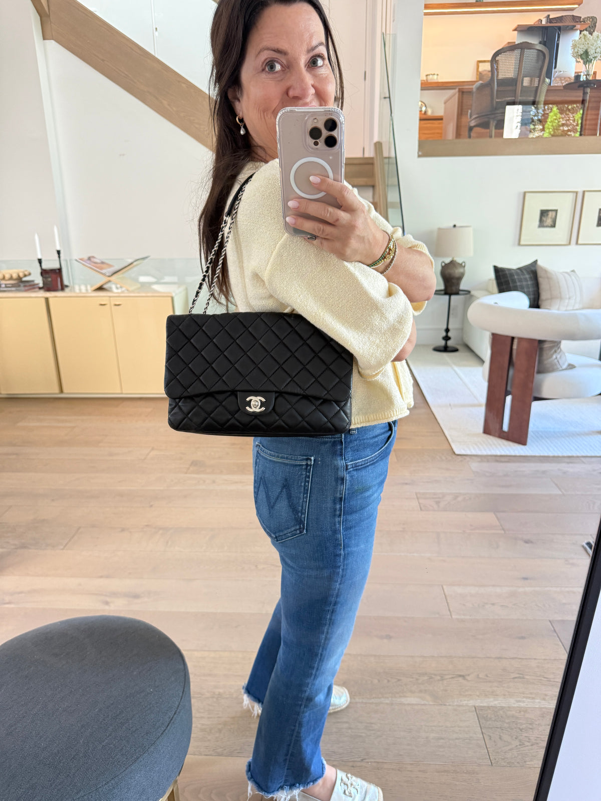 Chanel Accordion Flap Bag in Black Lambskin with Three Compartments