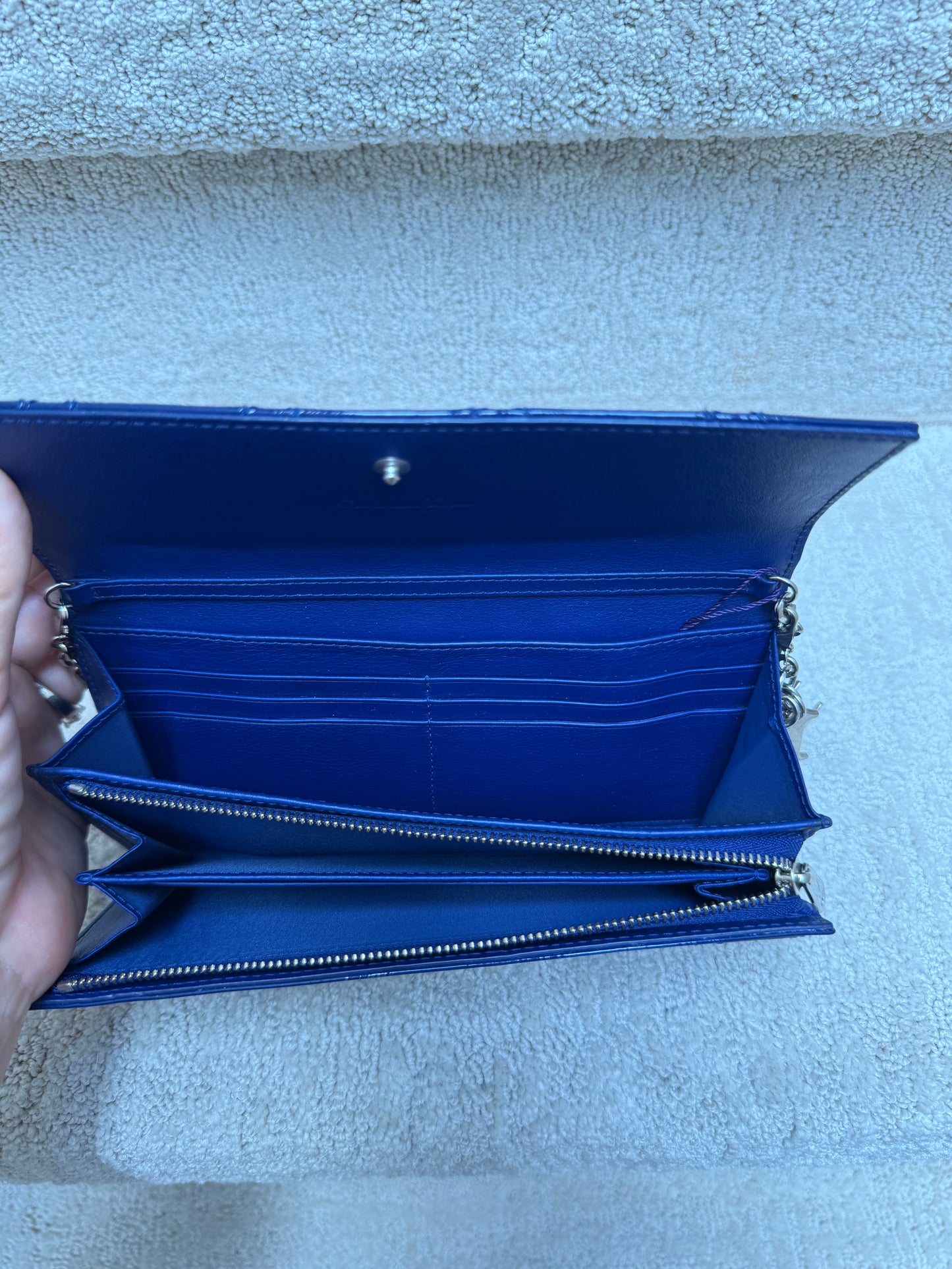Christian Dior Wallet on Chain in Navy Blue Patent Leather