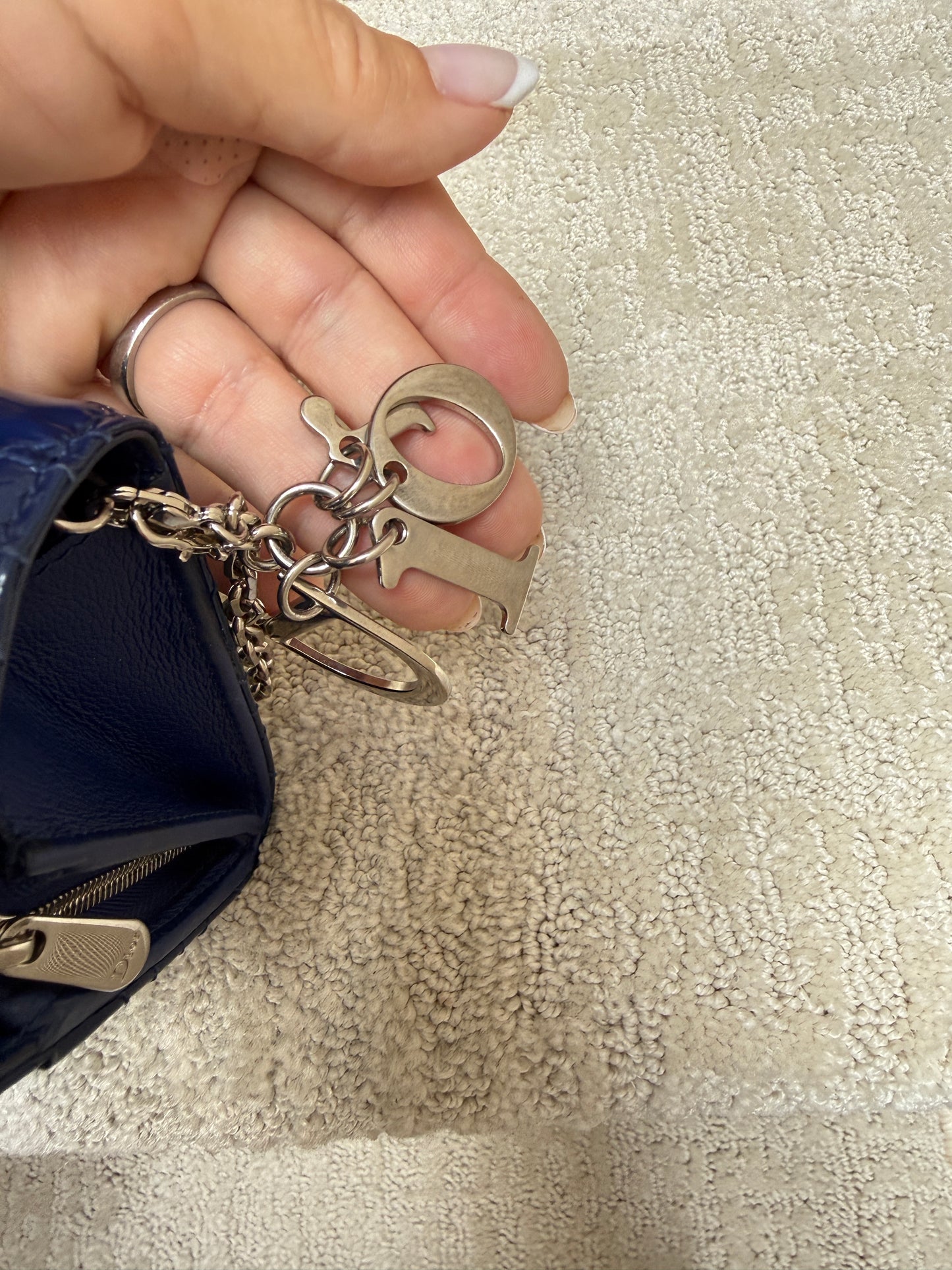 Christian Dior Wallet on Chain in Navy Blue Patent Leather