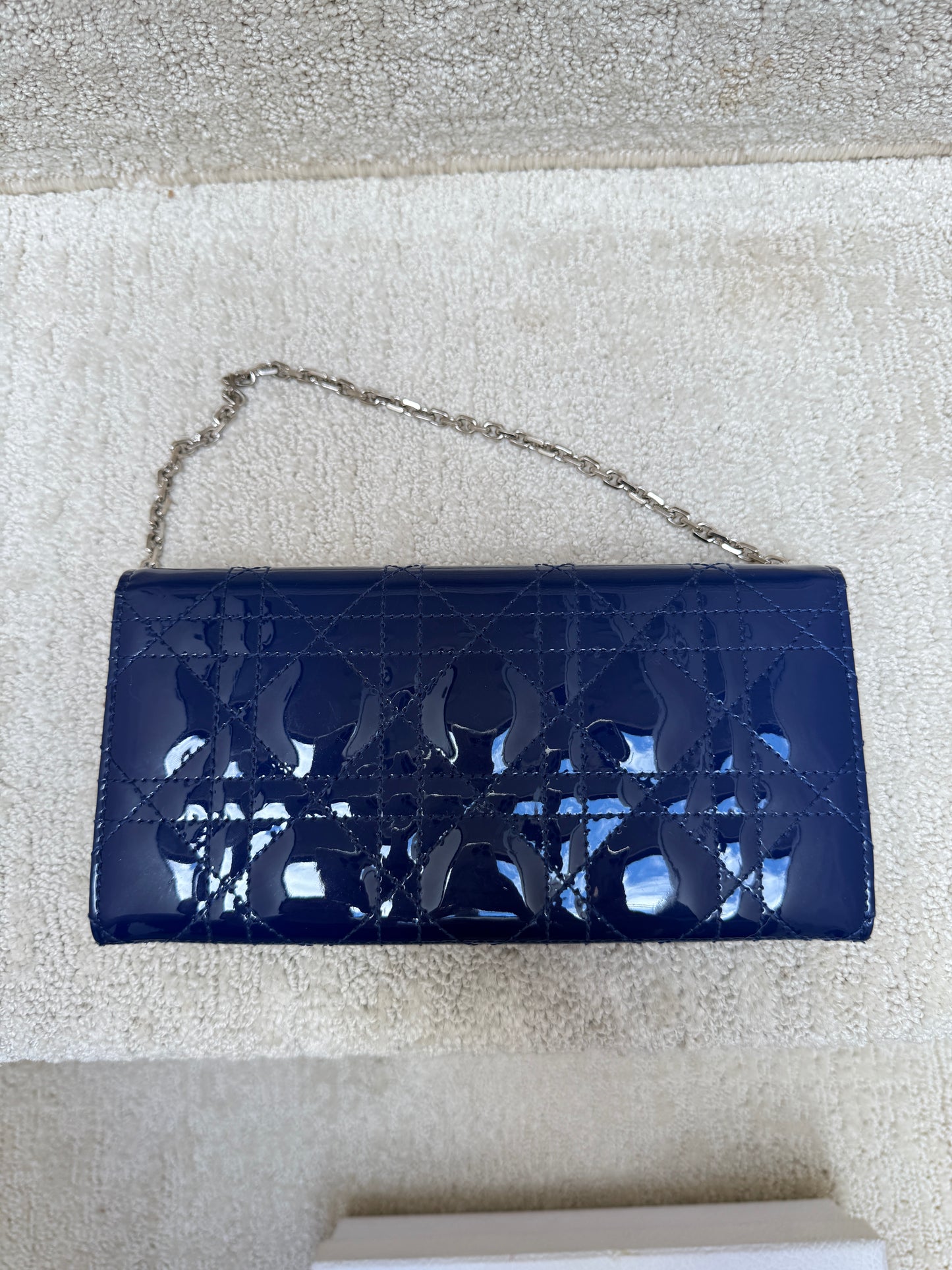 Christian Dior Wallet on Chain in Navy Blue Patent Leather