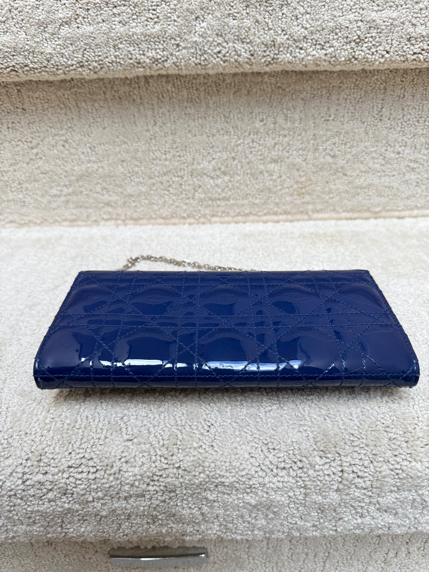 Christian Dior Wallet on Chain in Navy Blue Patent Leather