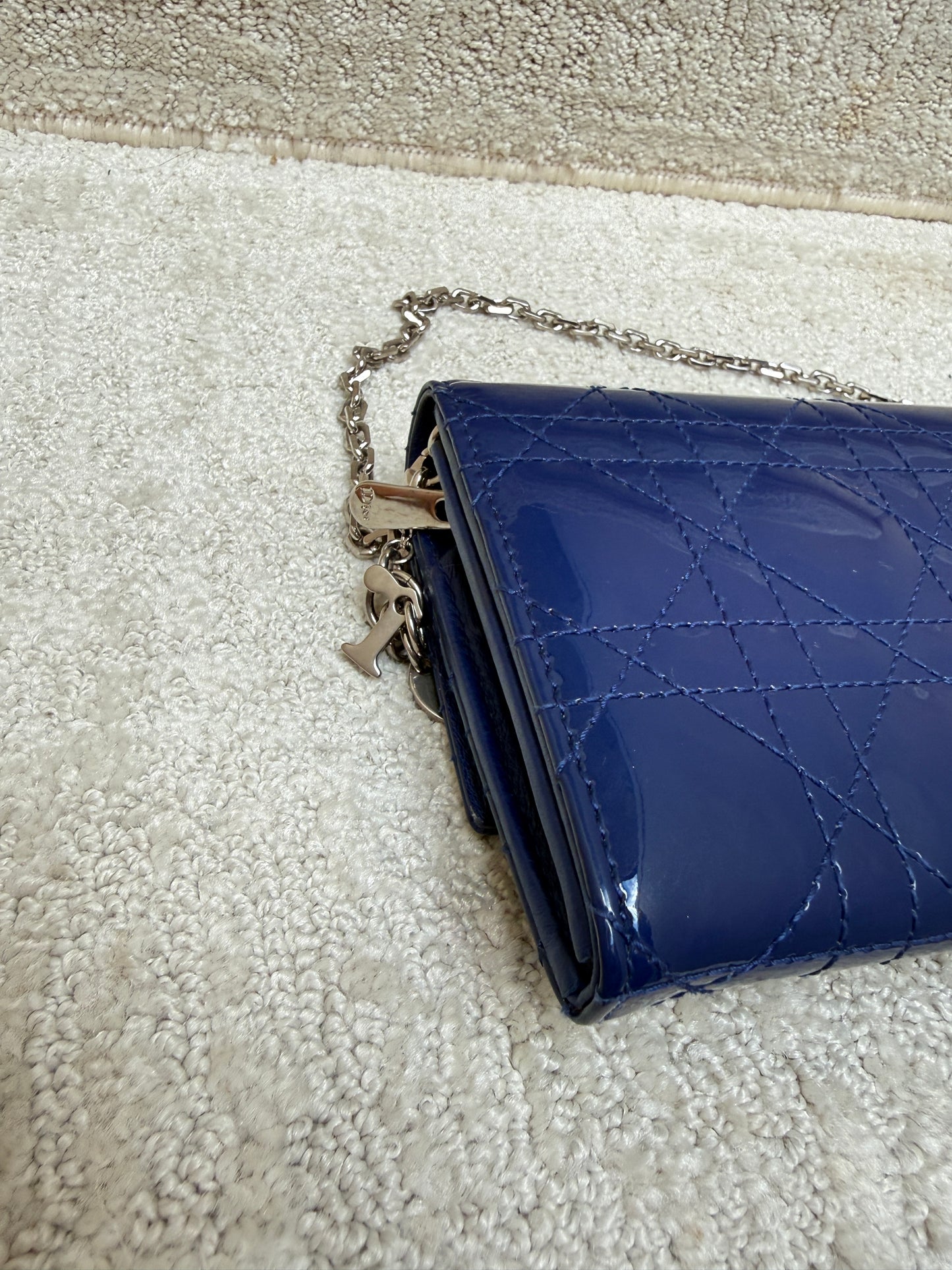Christian Dior Wallet on Chain in Navy Blue Patent Leather