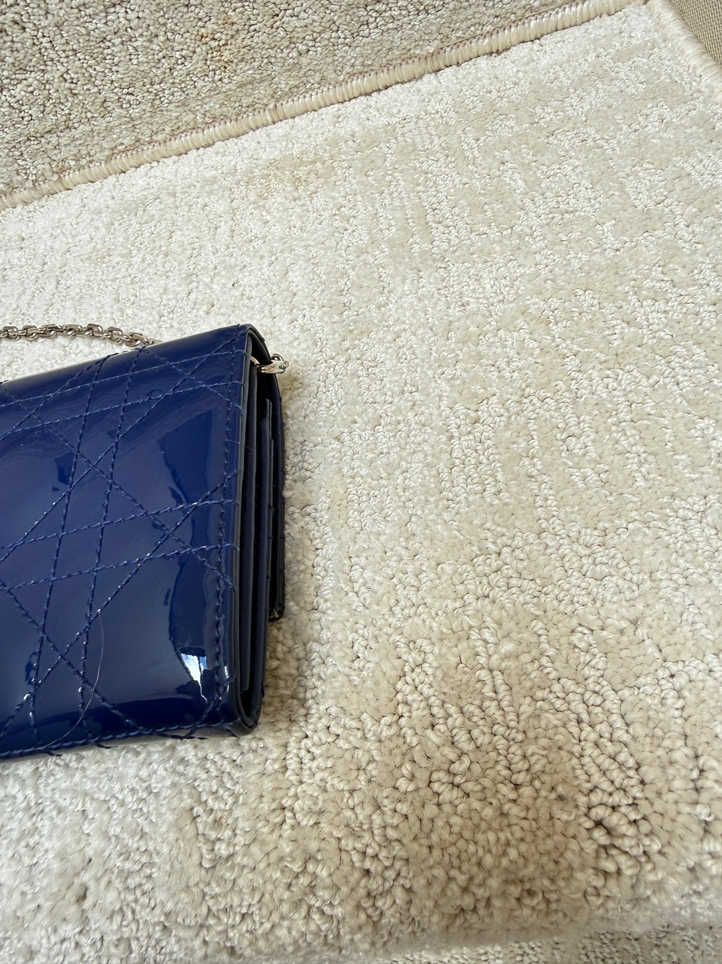 Christian Dior Wallet on Chain in Navy Blue Patent Leather