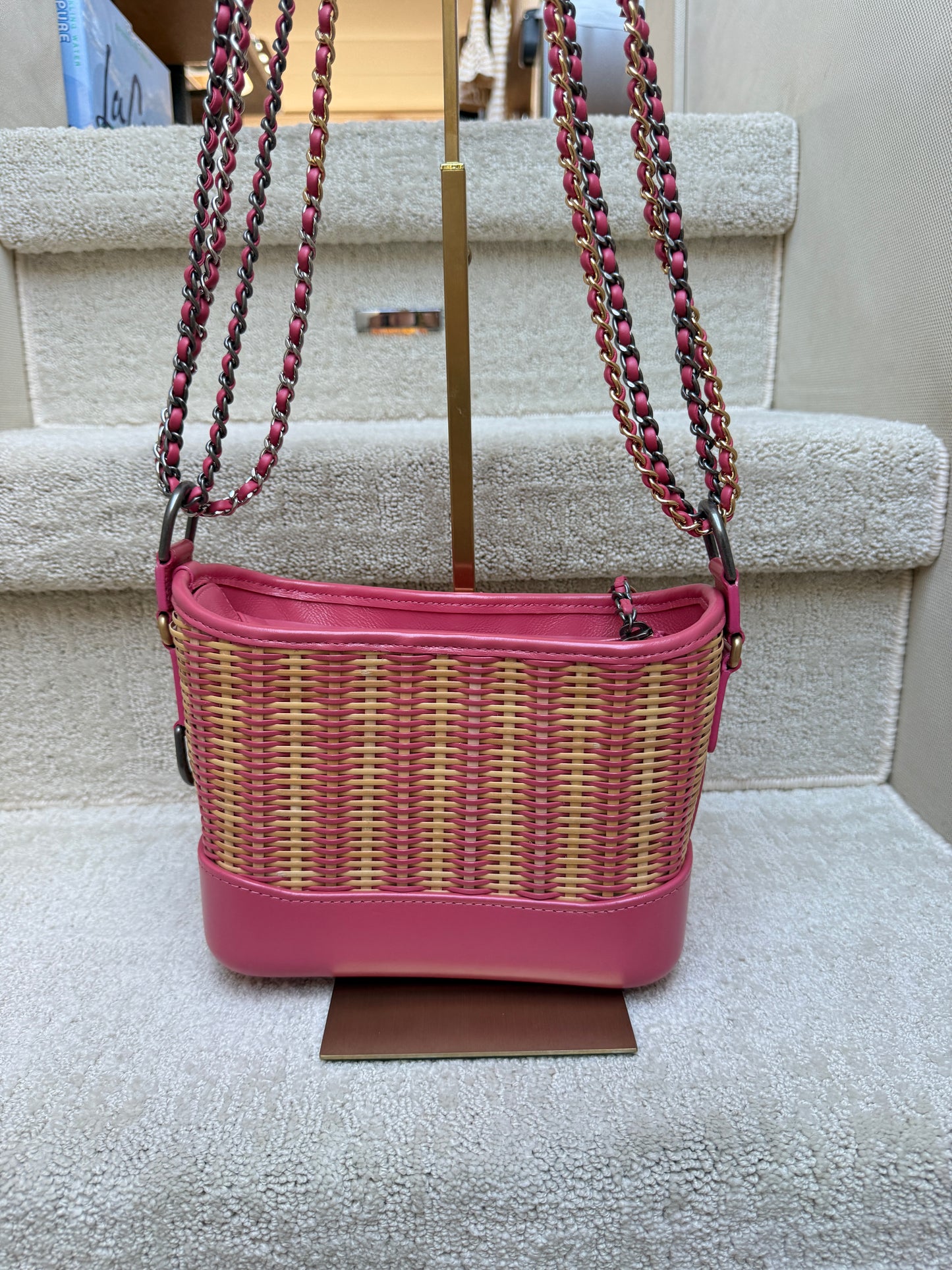 Chanel Gabrielle Hobo Small in Beige Rattan & Pink leather