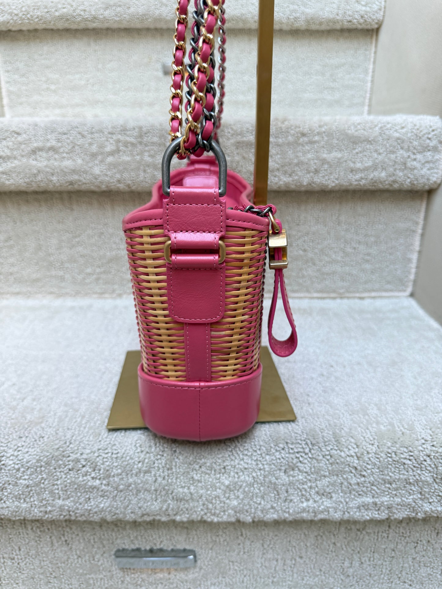 Chanel Gabrielle Hobo Small in Beige Rattan & Pink leather