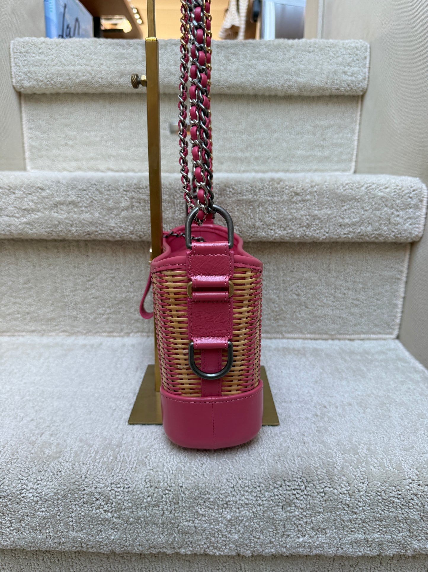 Chanel Gabrielle Hobo Small in Beige Rattan & Pink leather